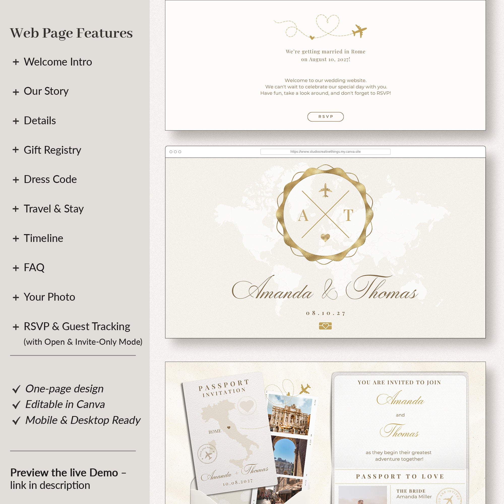 SOFIA Destination Wedding Website Template for Canva with RSVP