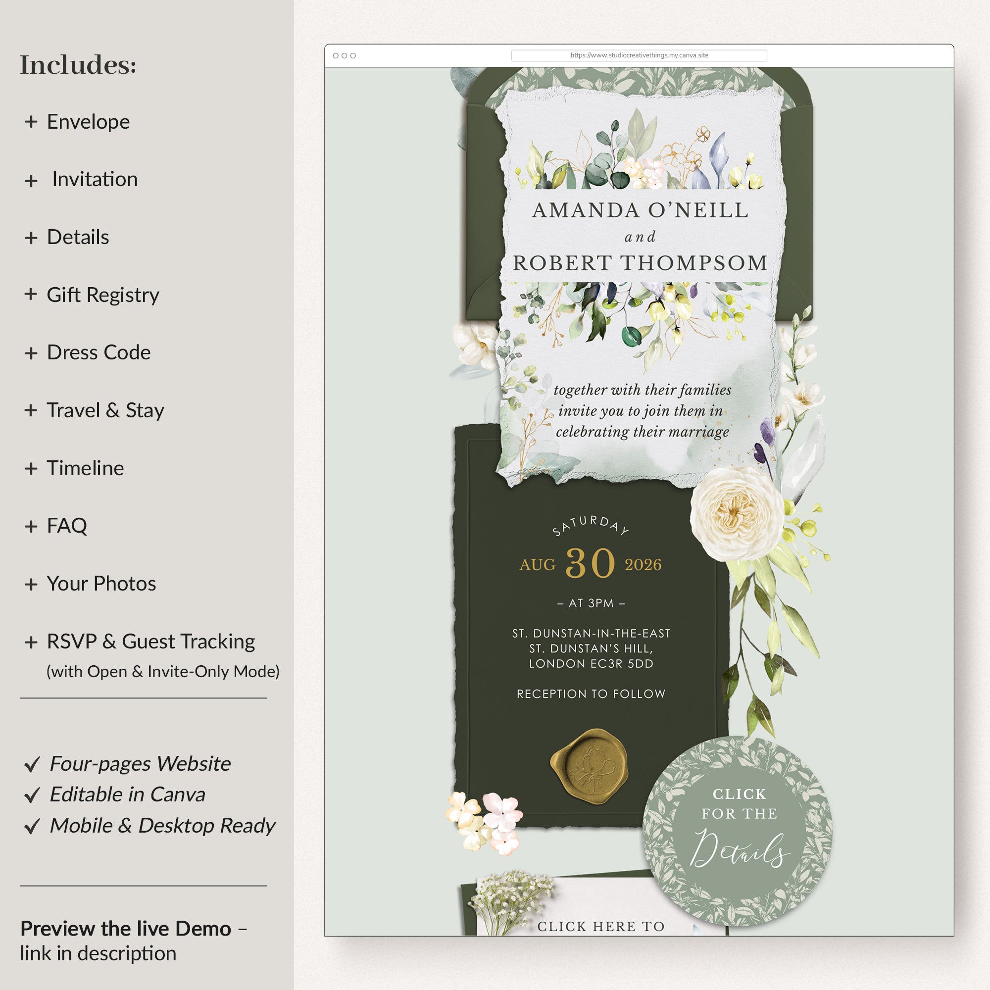 Flora Wedding Website Template for Canva with RSVP