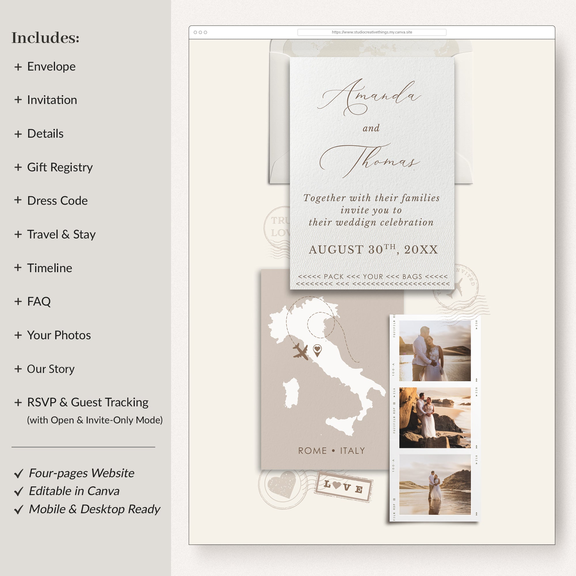 SOFIA Destination Wedding Website Canva Template with RSVP