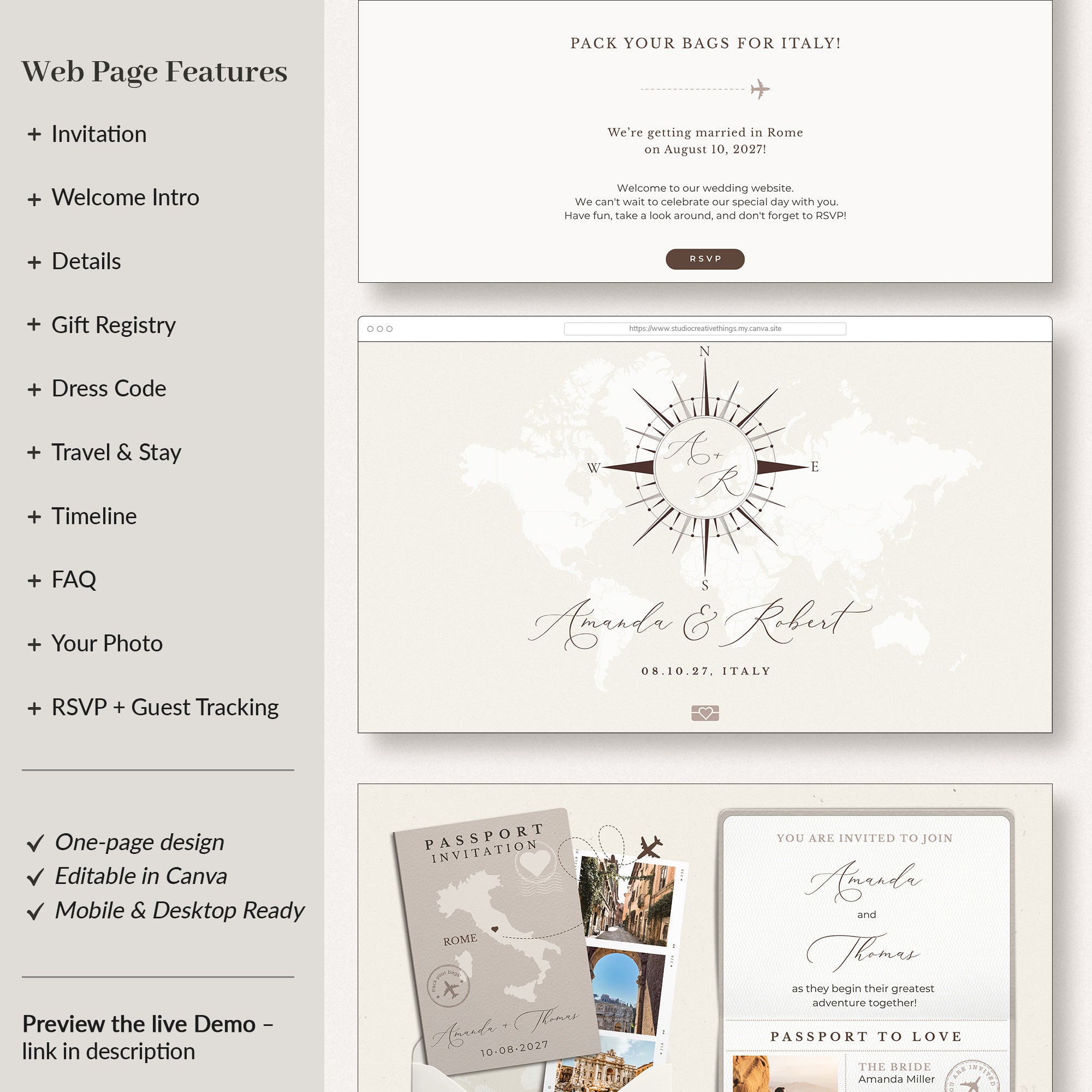 SOFIA Destination Wedding Website Template - Sand