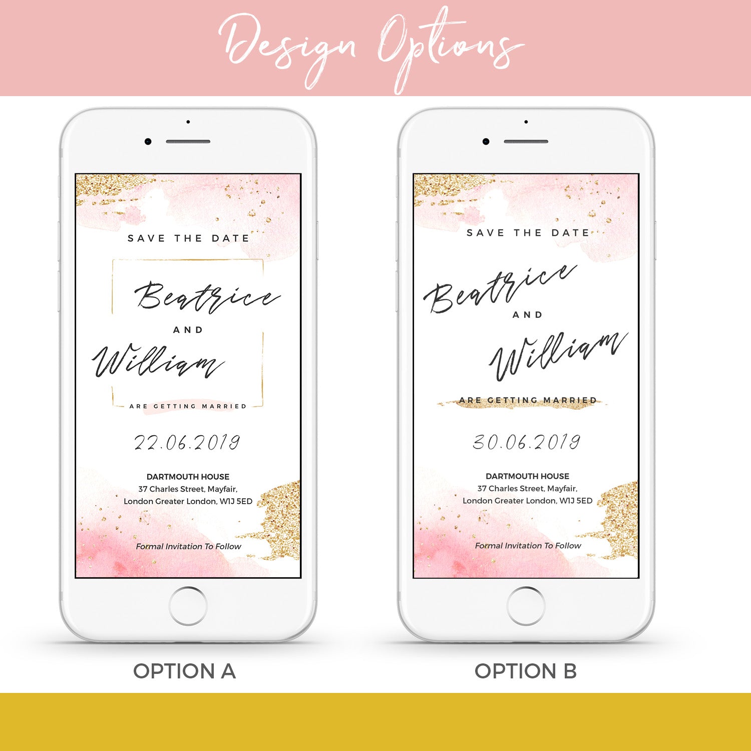 Rose Gold Watercolour Electronic Save the Date