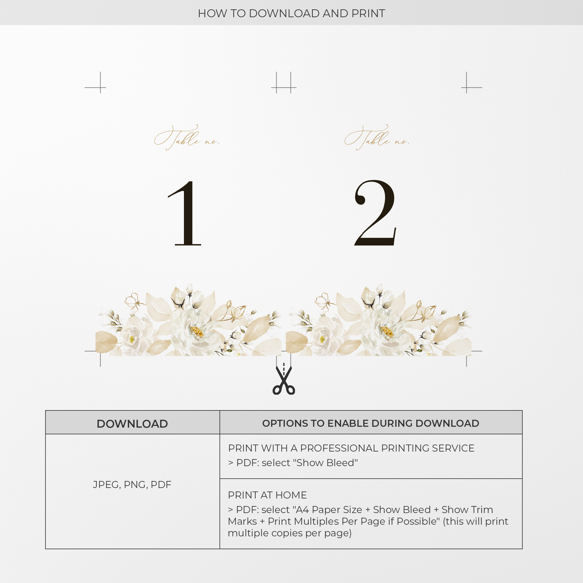 Dora | Elegant Wedding Table Numbers Template