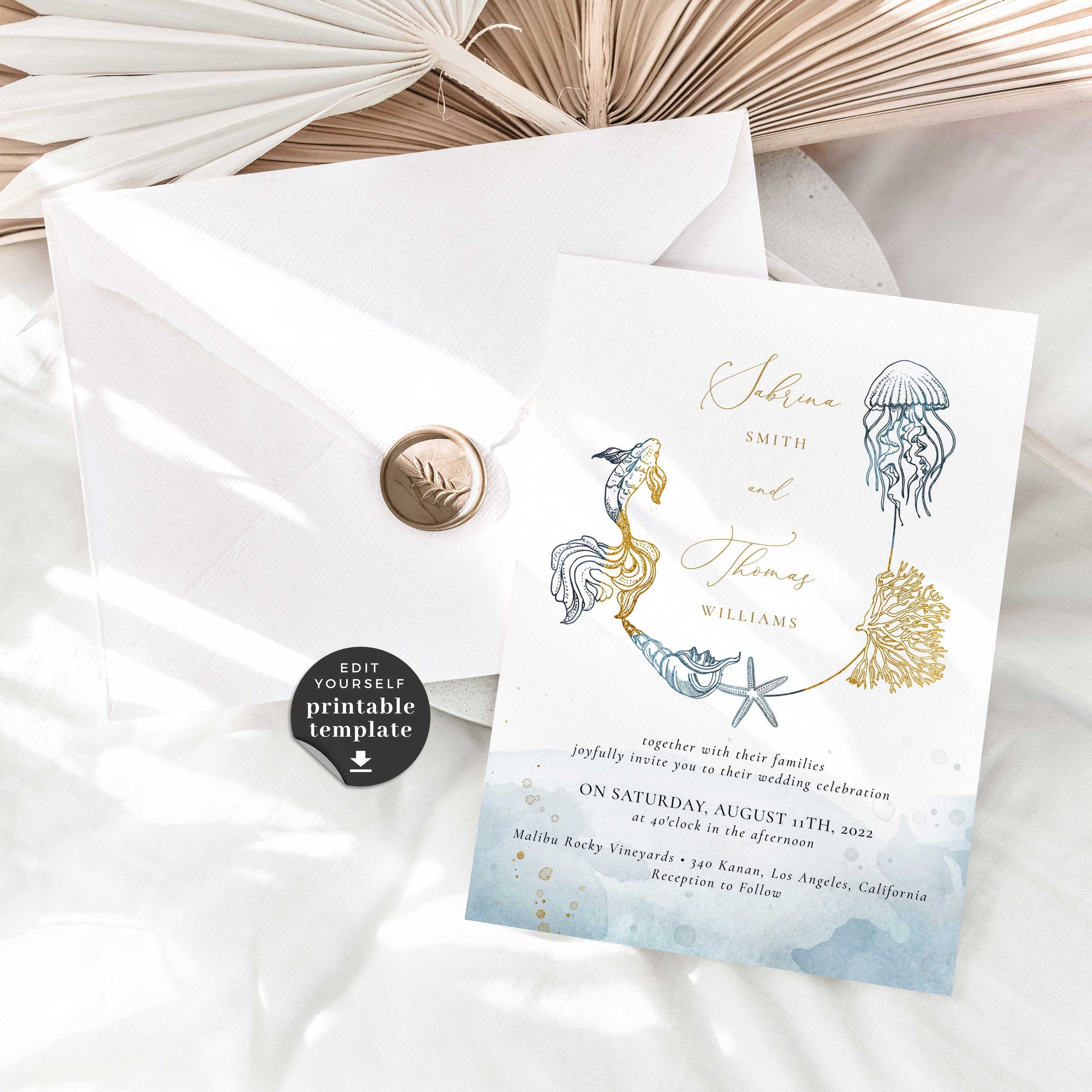 Marina | Beach Themed Wedding Invitation Template