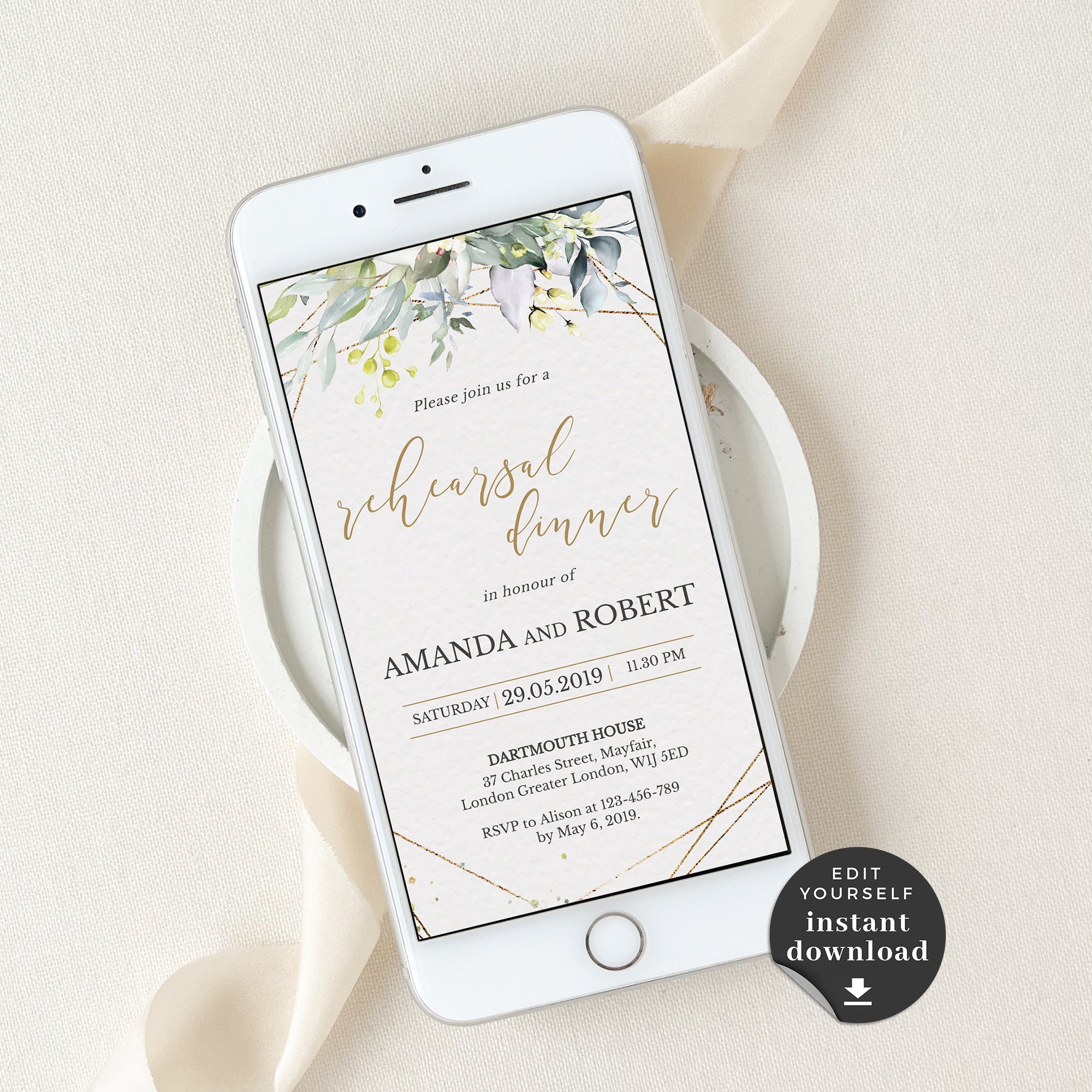FLORA Greenery Rehearsal Dinner Digital Invitation