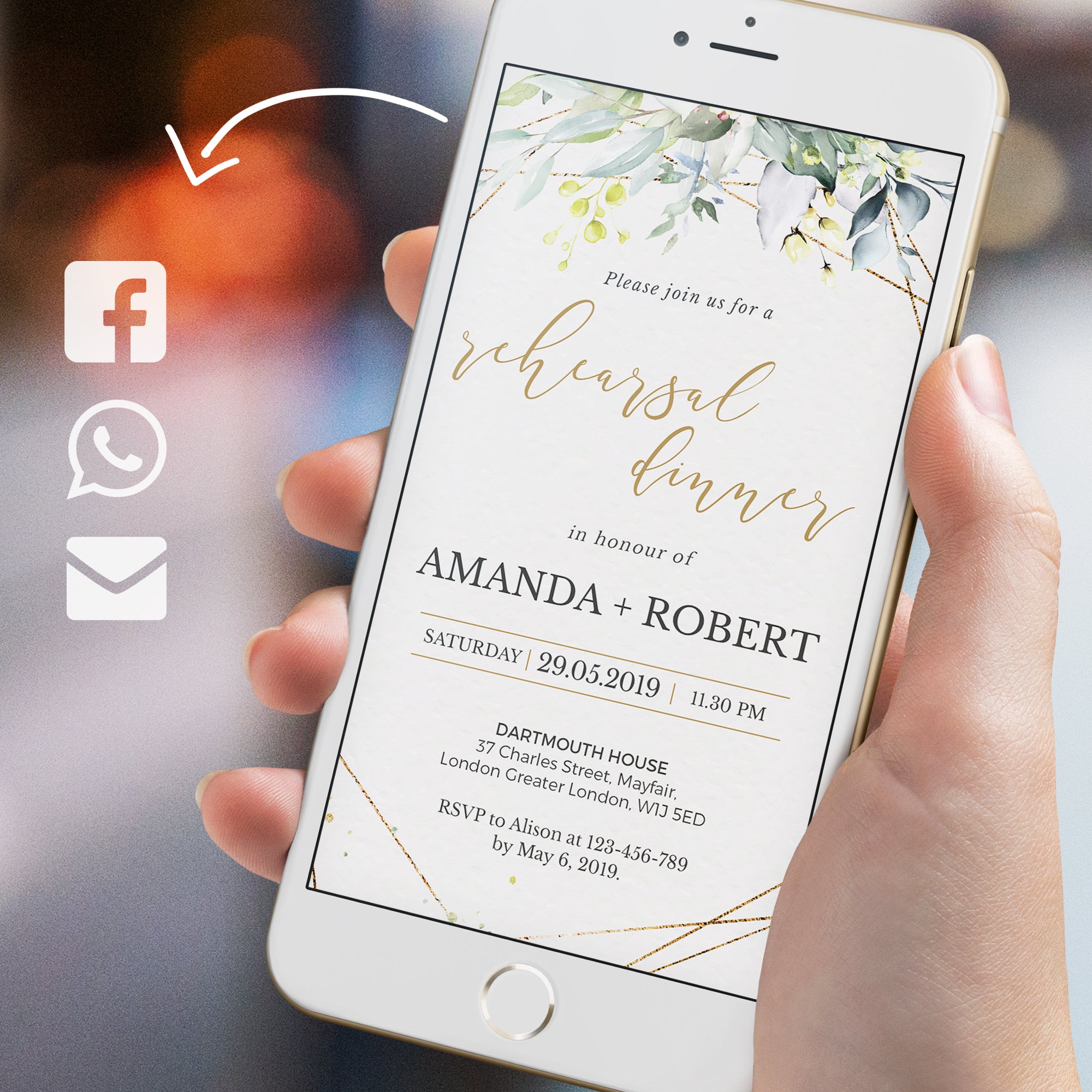 FLORA Greenery Rehearsal Dinner Digital Invitation