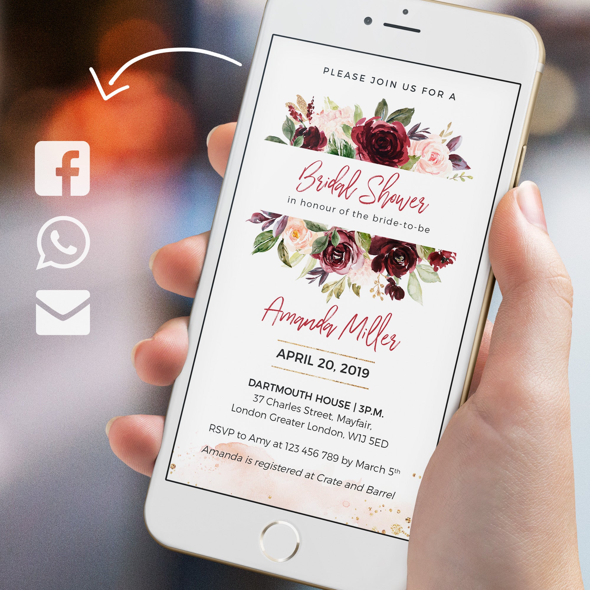 Rossella | Burgundy Bridal Shower Electronic Invitation
