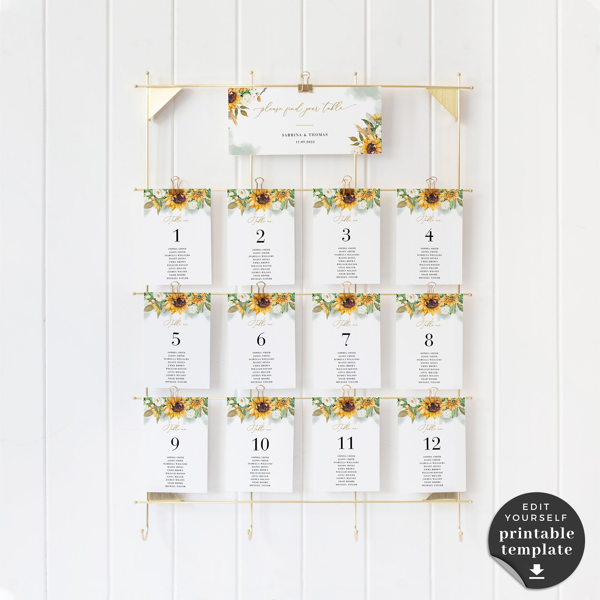 Marisol | Sunflowers Wedding Seating Cards Template