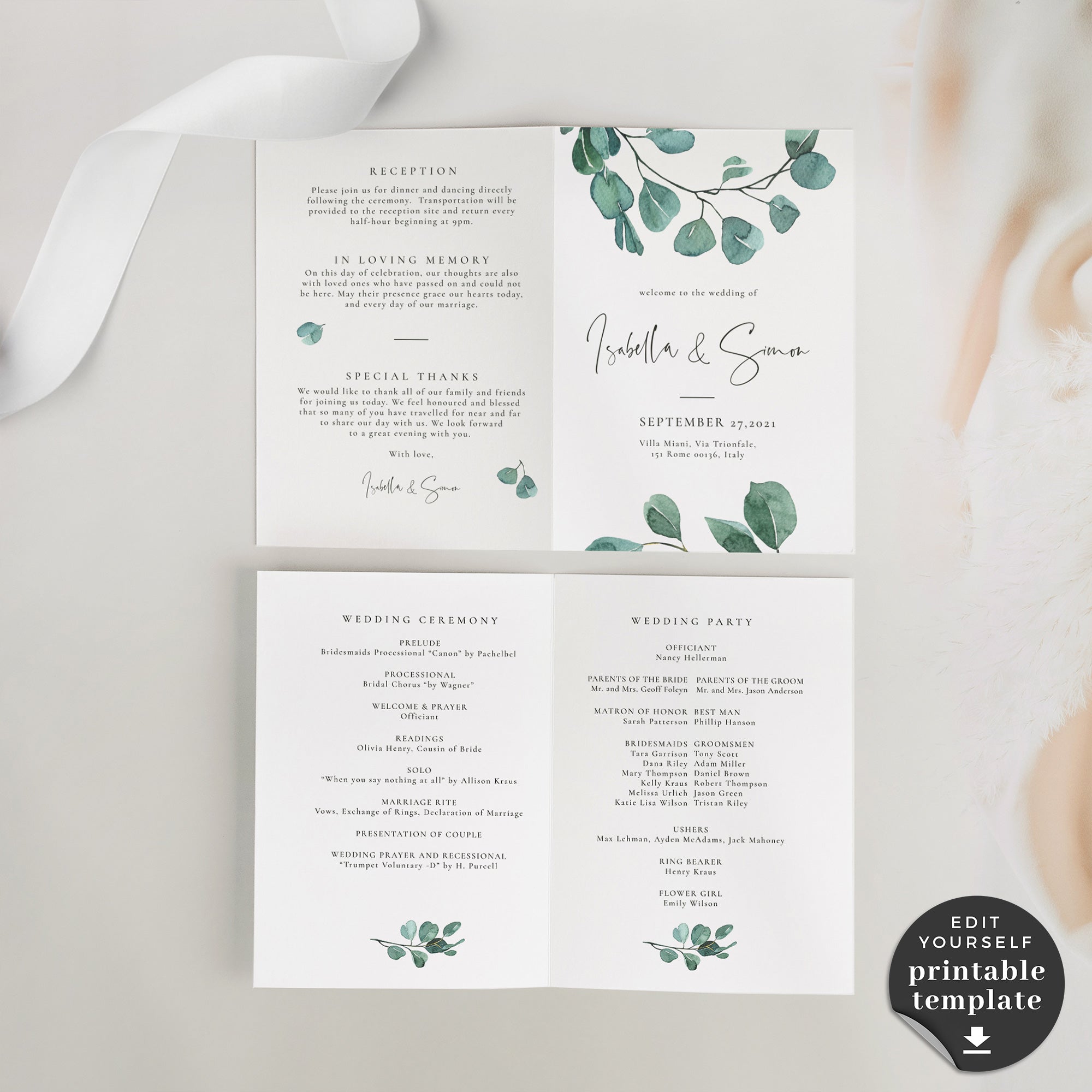 Luisa | Printable Order Of Service Wedding