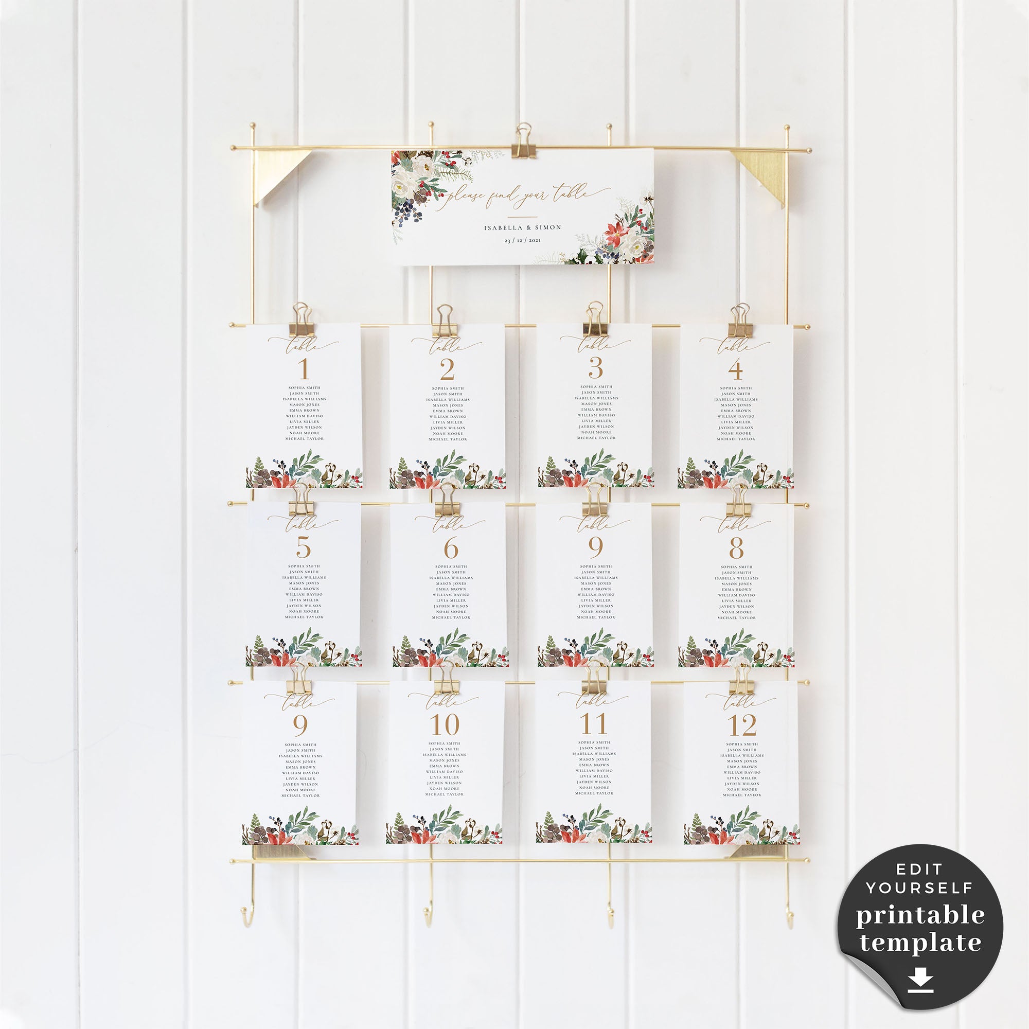 Natalia | Christmas Wedding Table Seating Cards Template