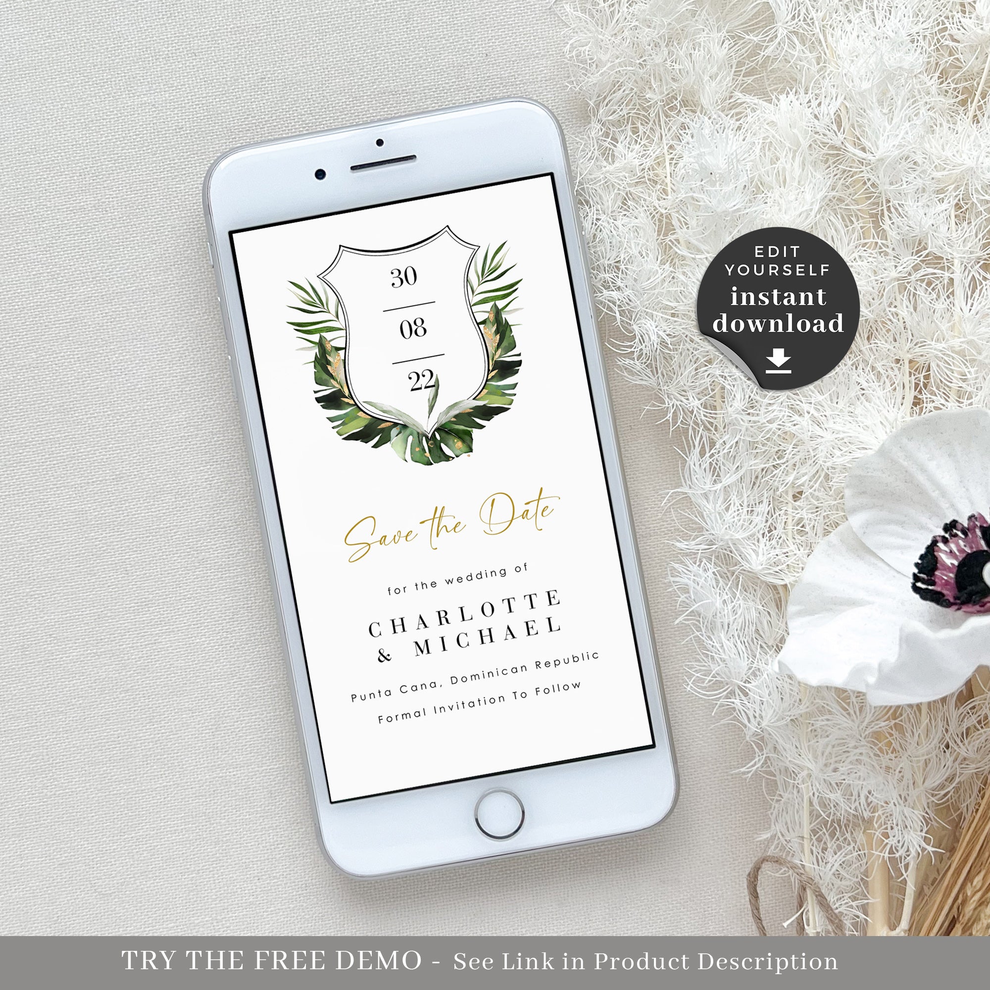 PALMA Tropical Save the Date Card Digital Invite