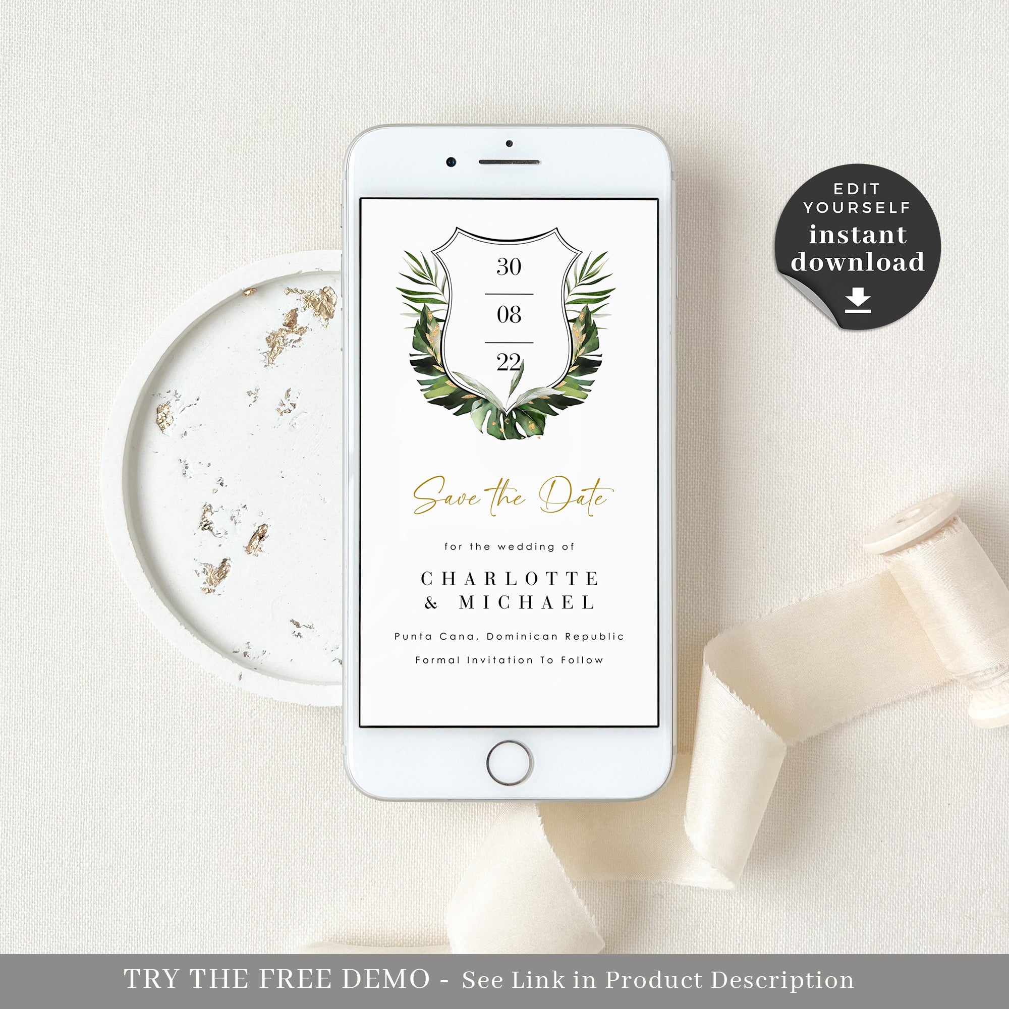 PALMA Tropical Save the Date Card Digital Invite