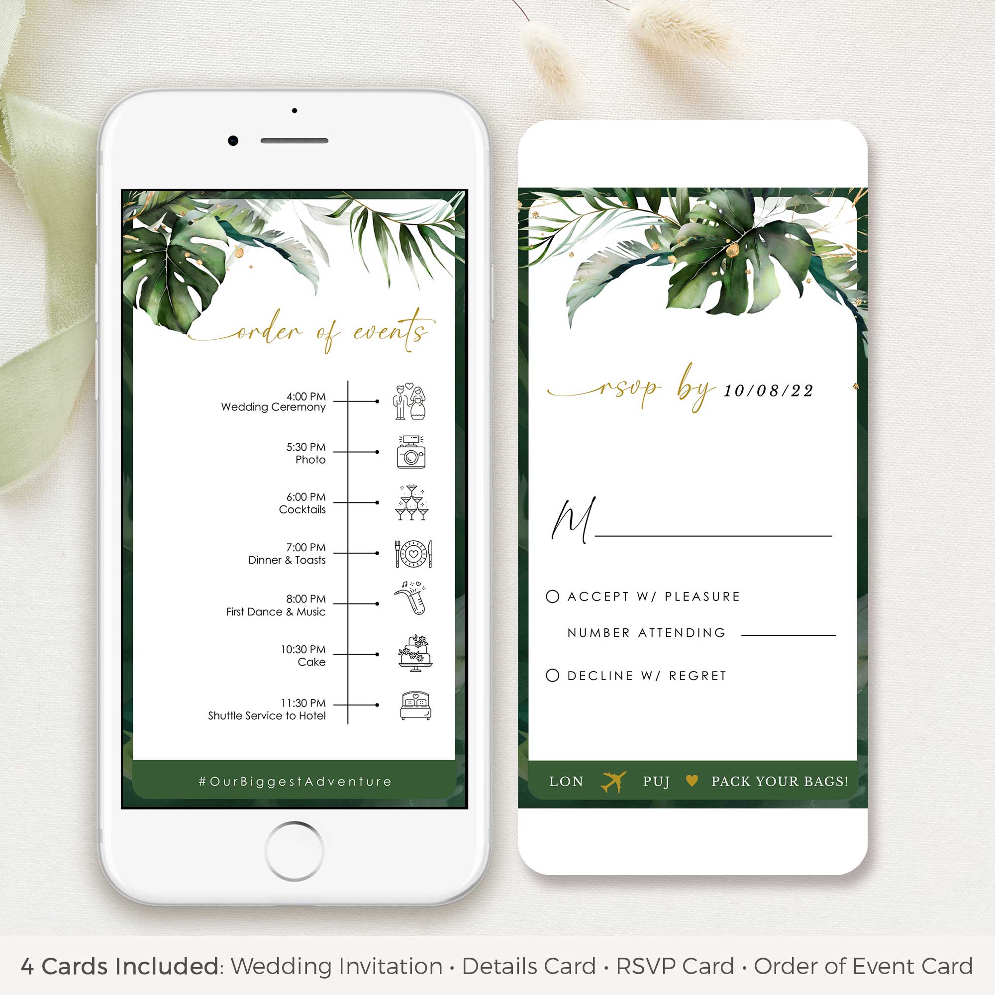 PALMA Tropical Wedding Boarding Pass Wedding Invitation Evite
