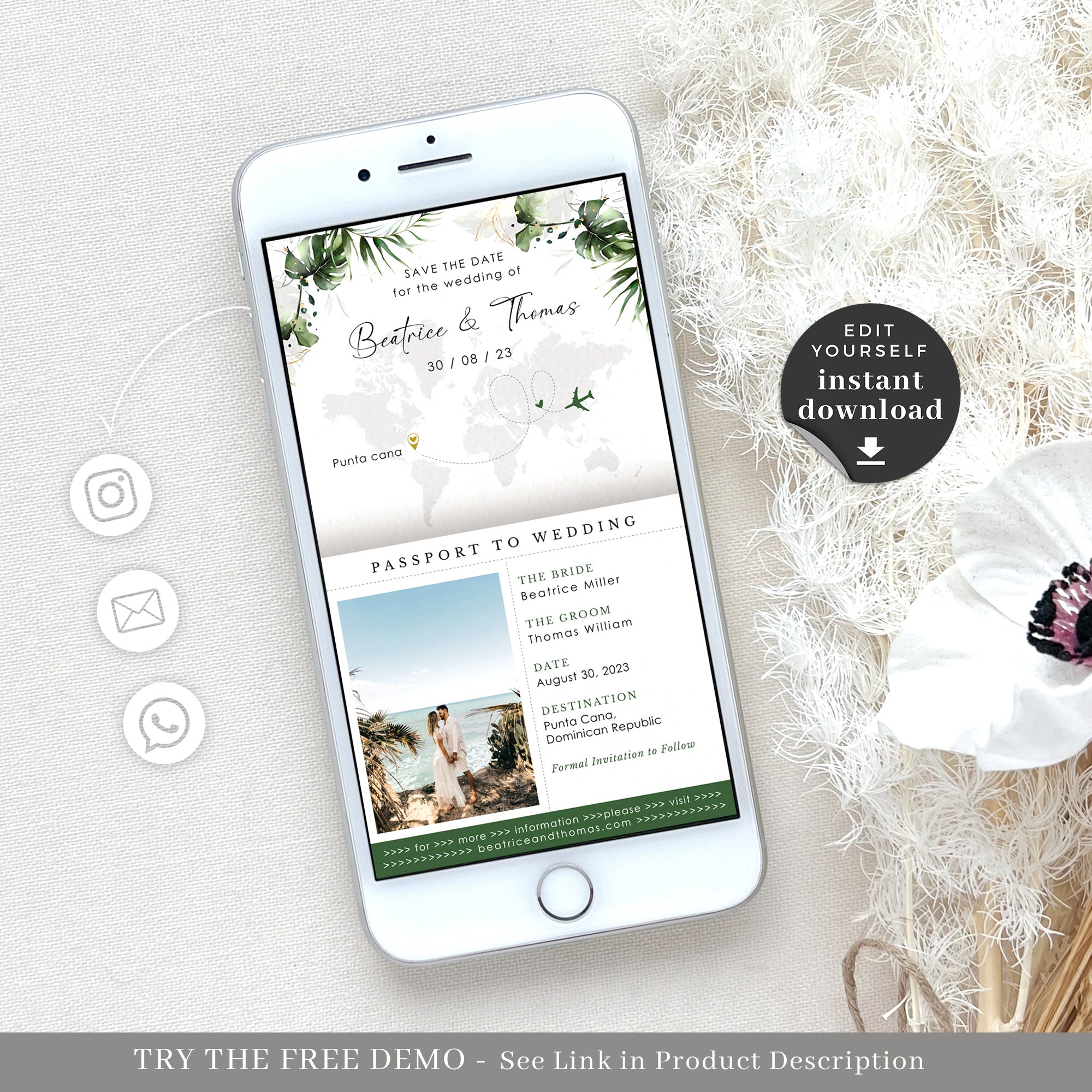 PALMA Tropical Wedding Passport Save the Date Digital