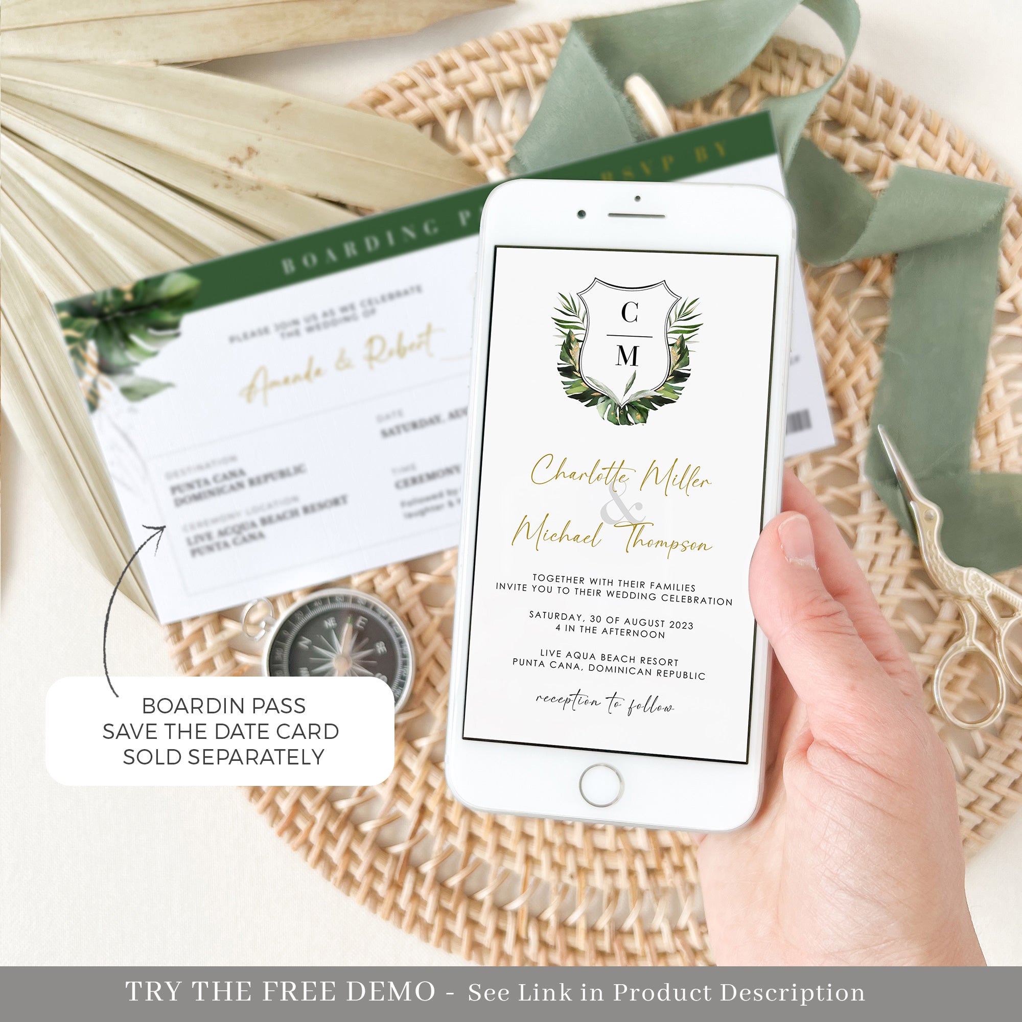 PALMA Tropical Wedding Digital Invites with Rsvp