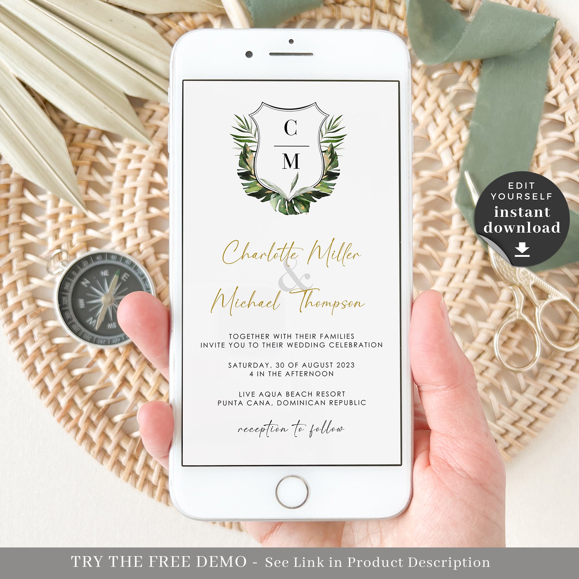 PALMA Tropical Wedding Digital Invites with Rsvp