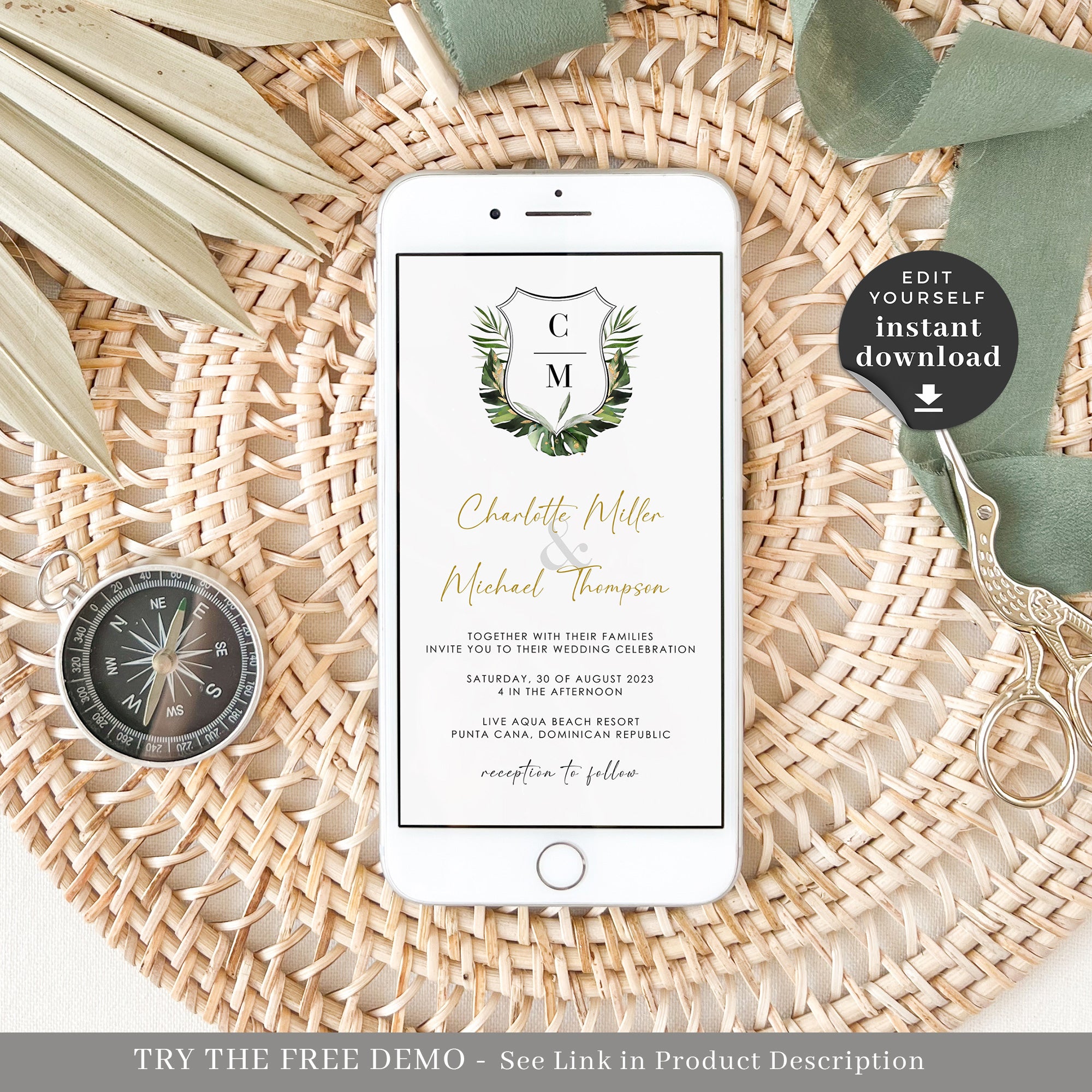 PALMA Tropical Wedding Digital Invites with Rsvp