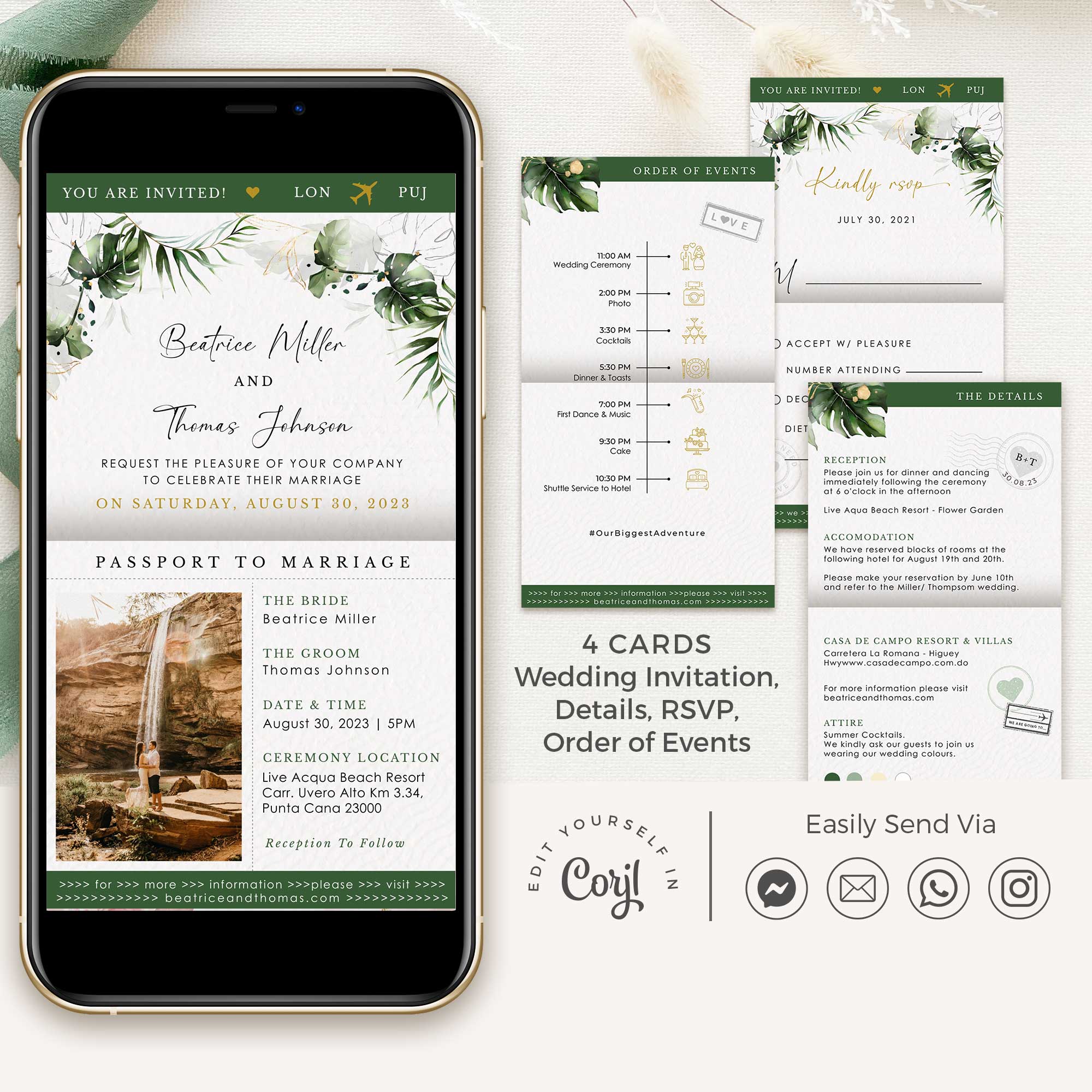 PALMA Digital Passport Invitation Wedding Tropical Theme