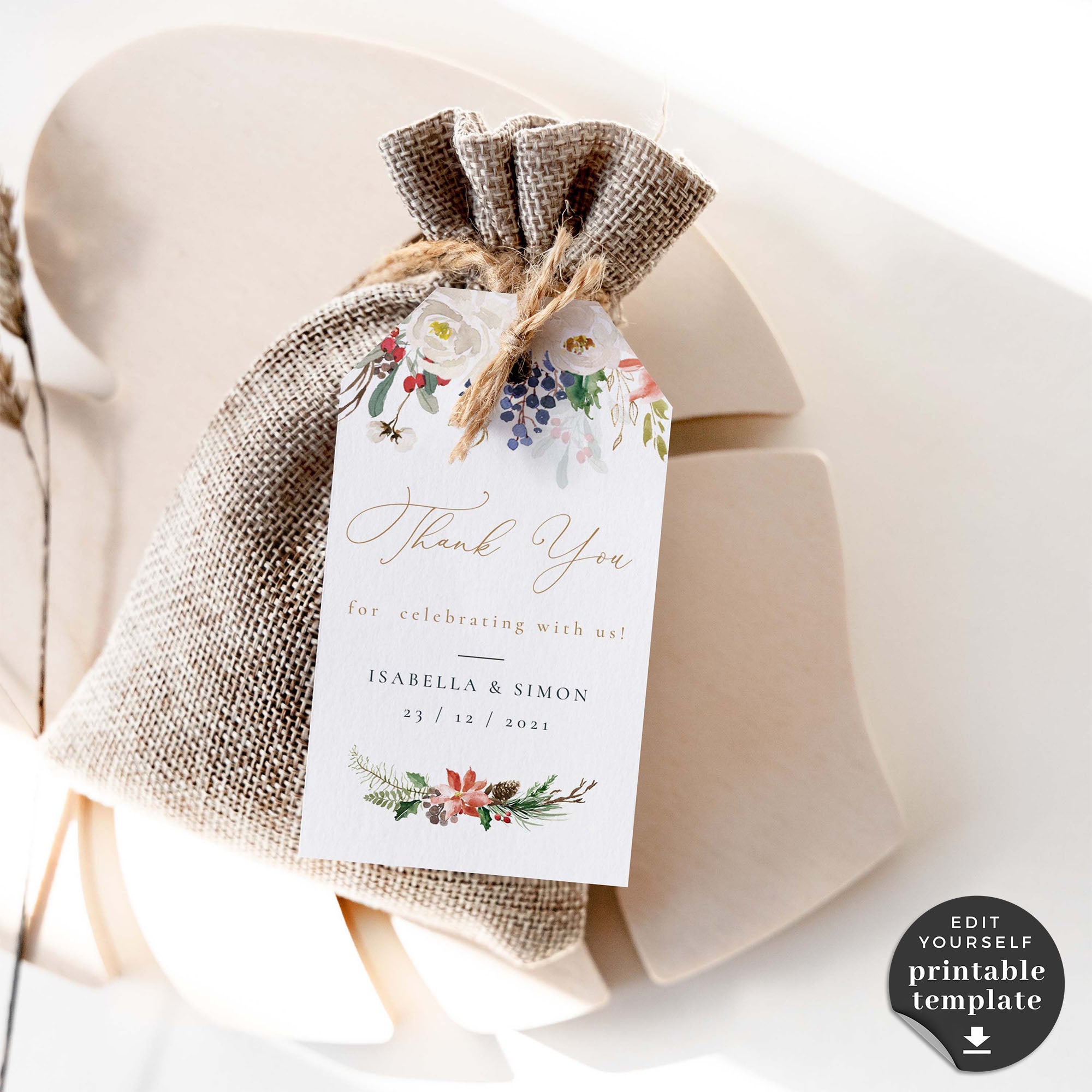 Natalia | Christmas Wedding Favor Tags Template