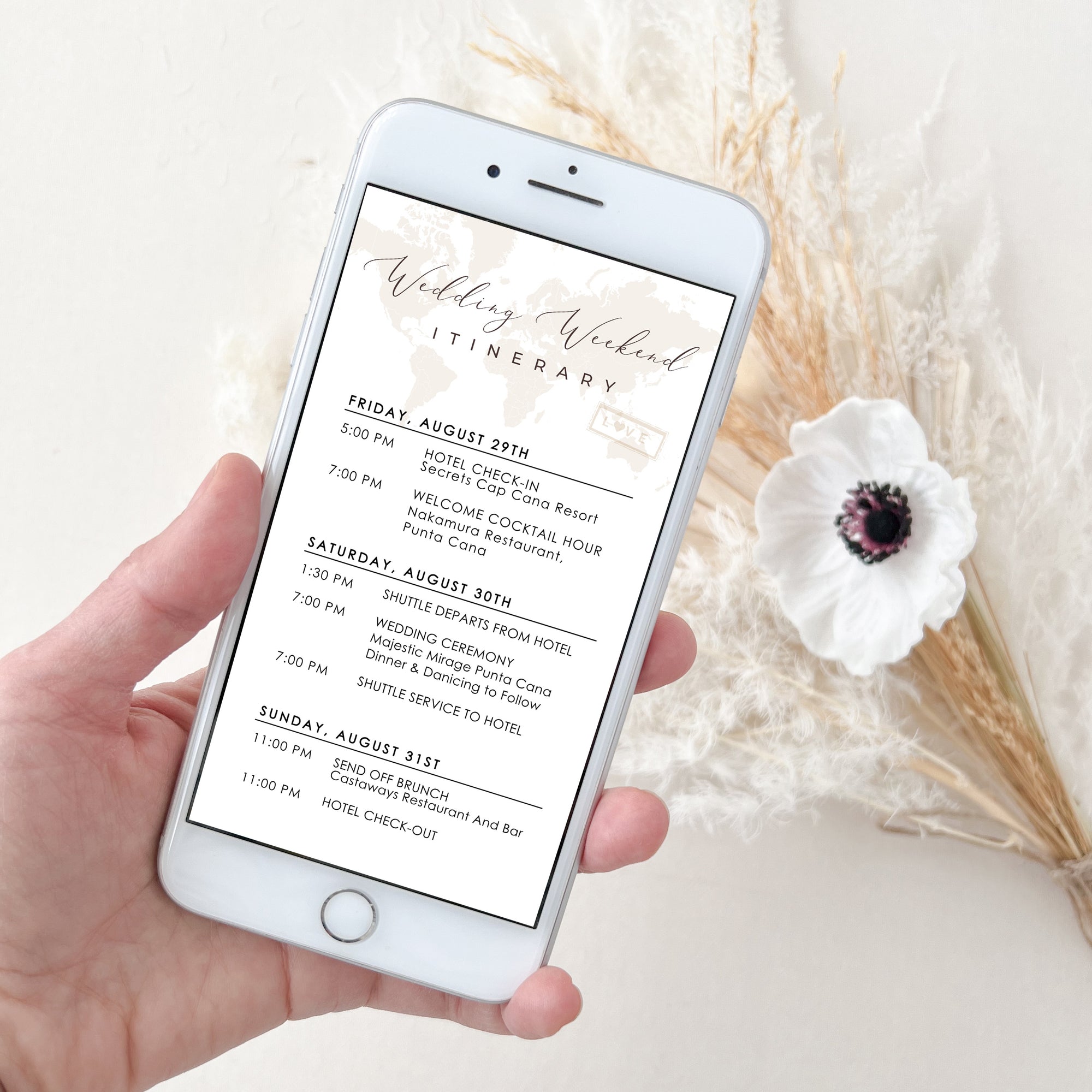 Sofia | Destination Wedding Weekend Itinerary Template Evite