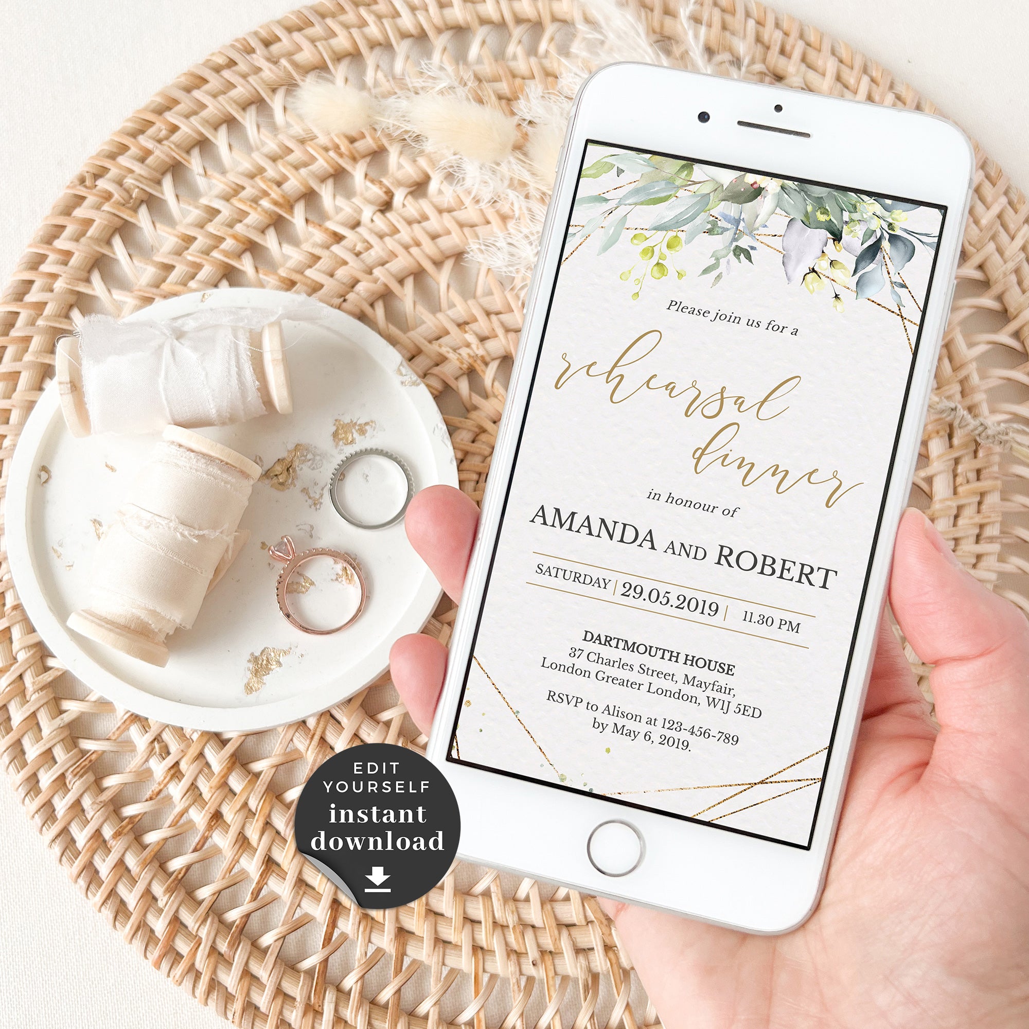 FLORA Greenery Rehearsal Dinner Digital Invitation