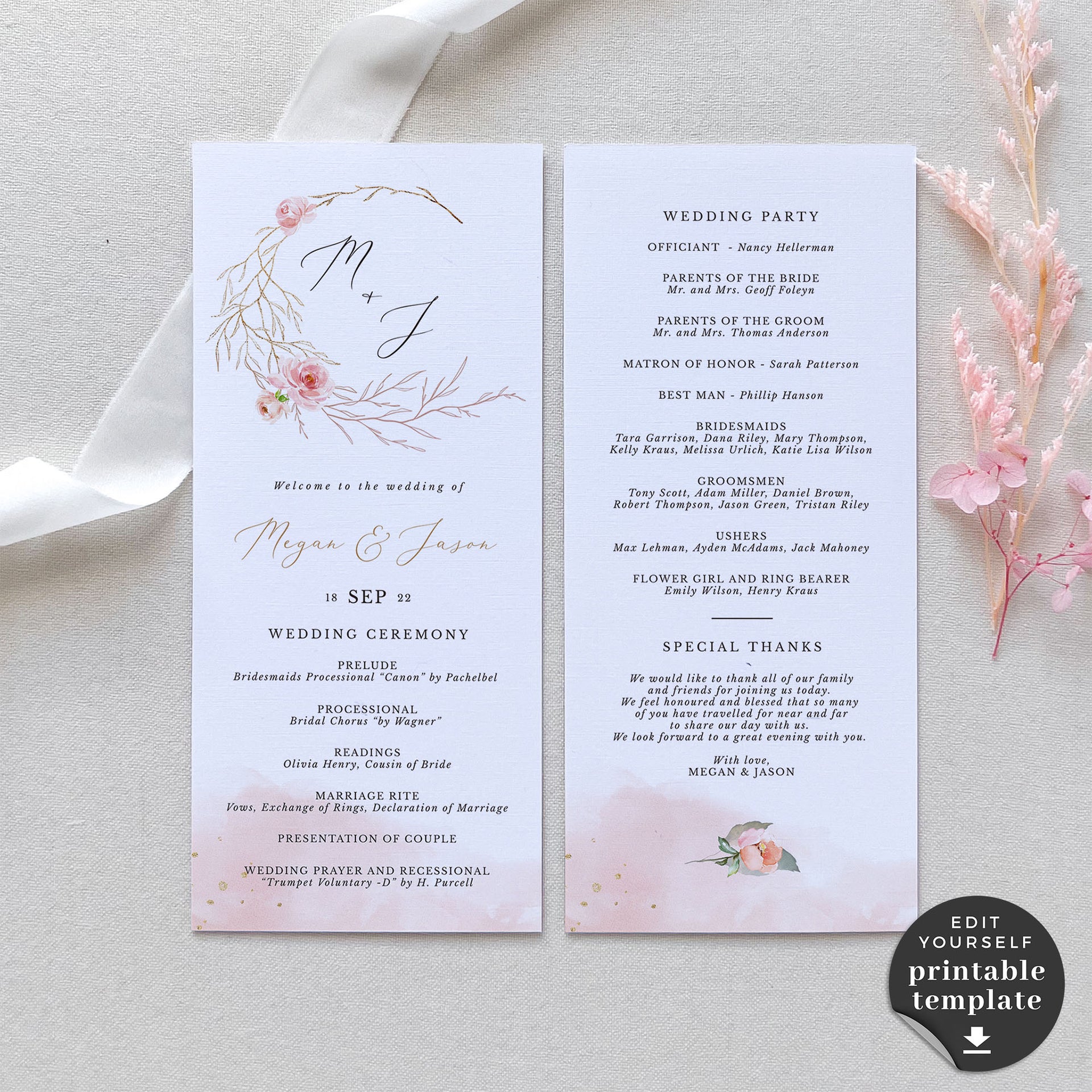 Fiorella | Printable Ceremony Program Template – Creative Things Studio