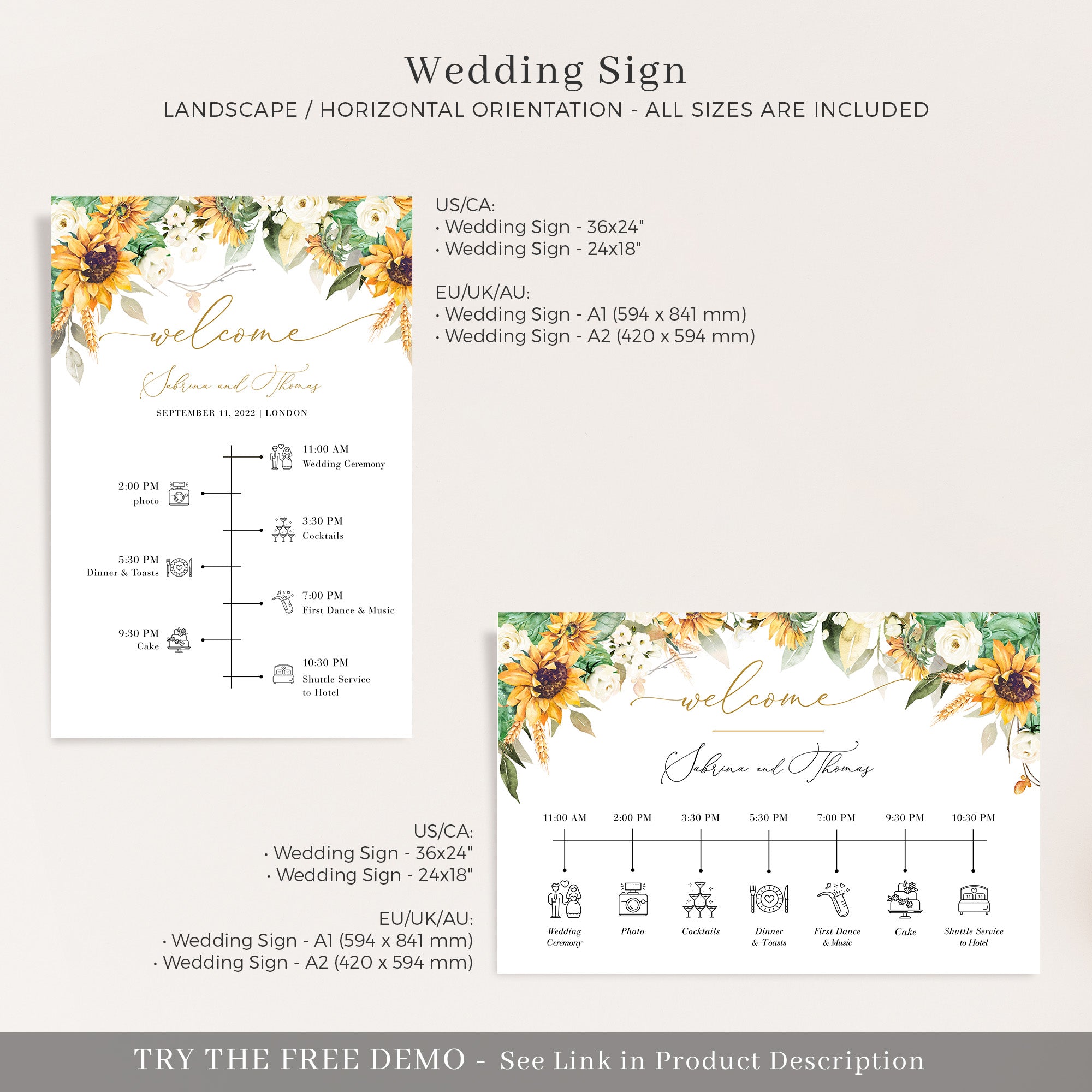 Marisol | Sunflowers Order of the Day Wedding Sign Template
