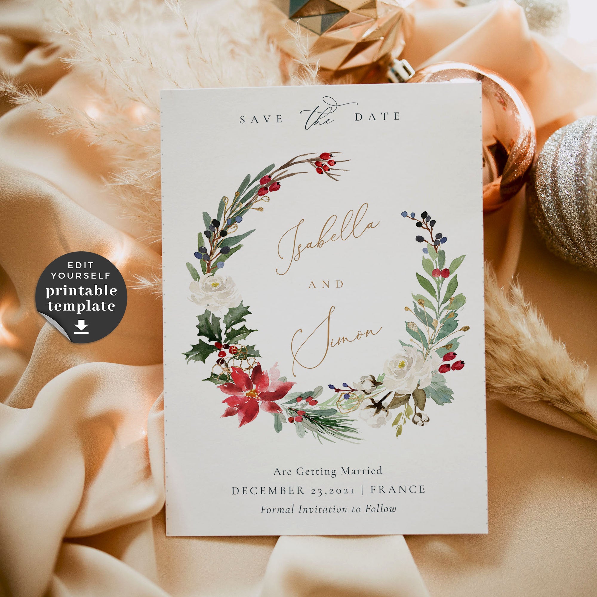 Natalia | Christmas Wedding Save the Date Card Template