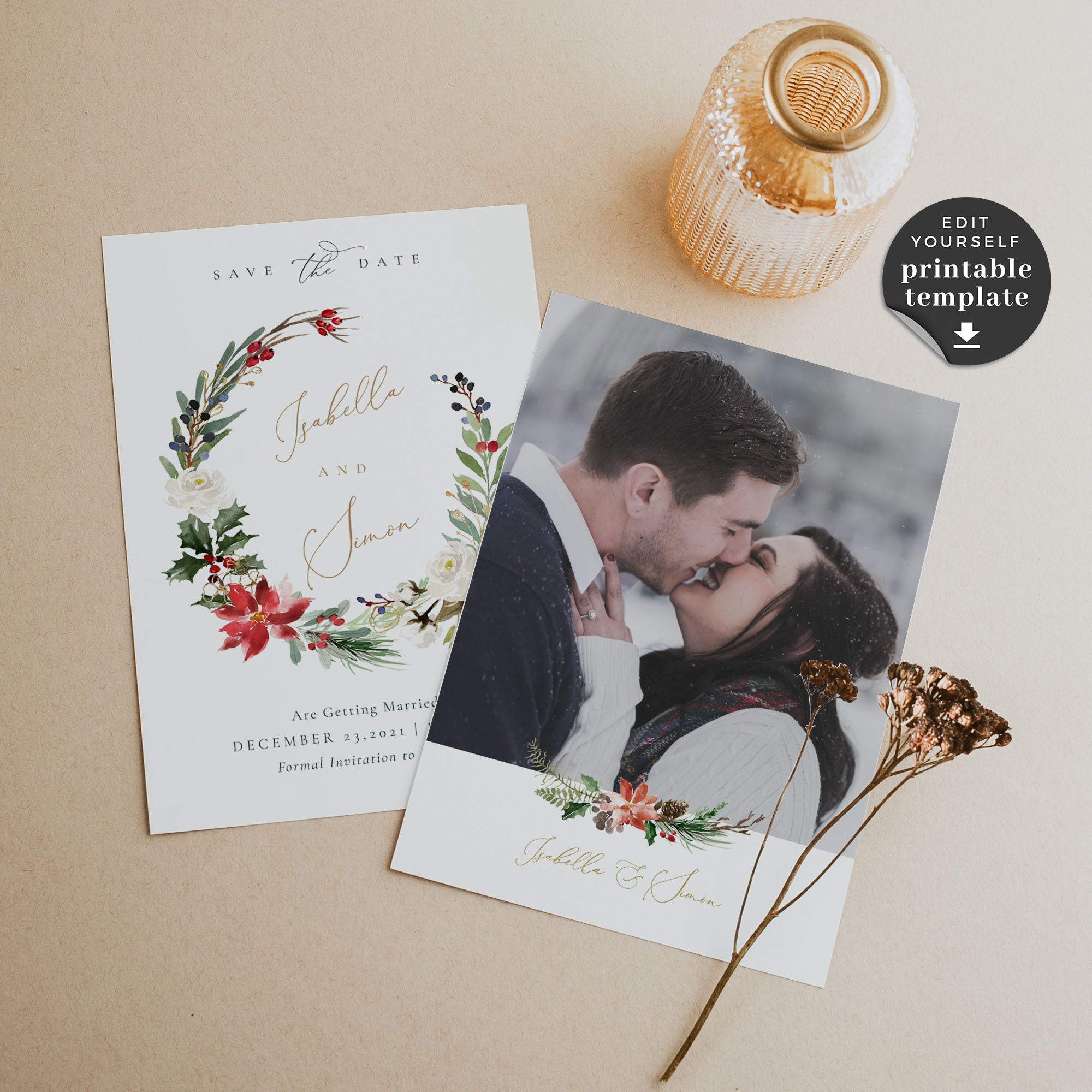 Natalia | Christmas Wedding Save the Date Card Template