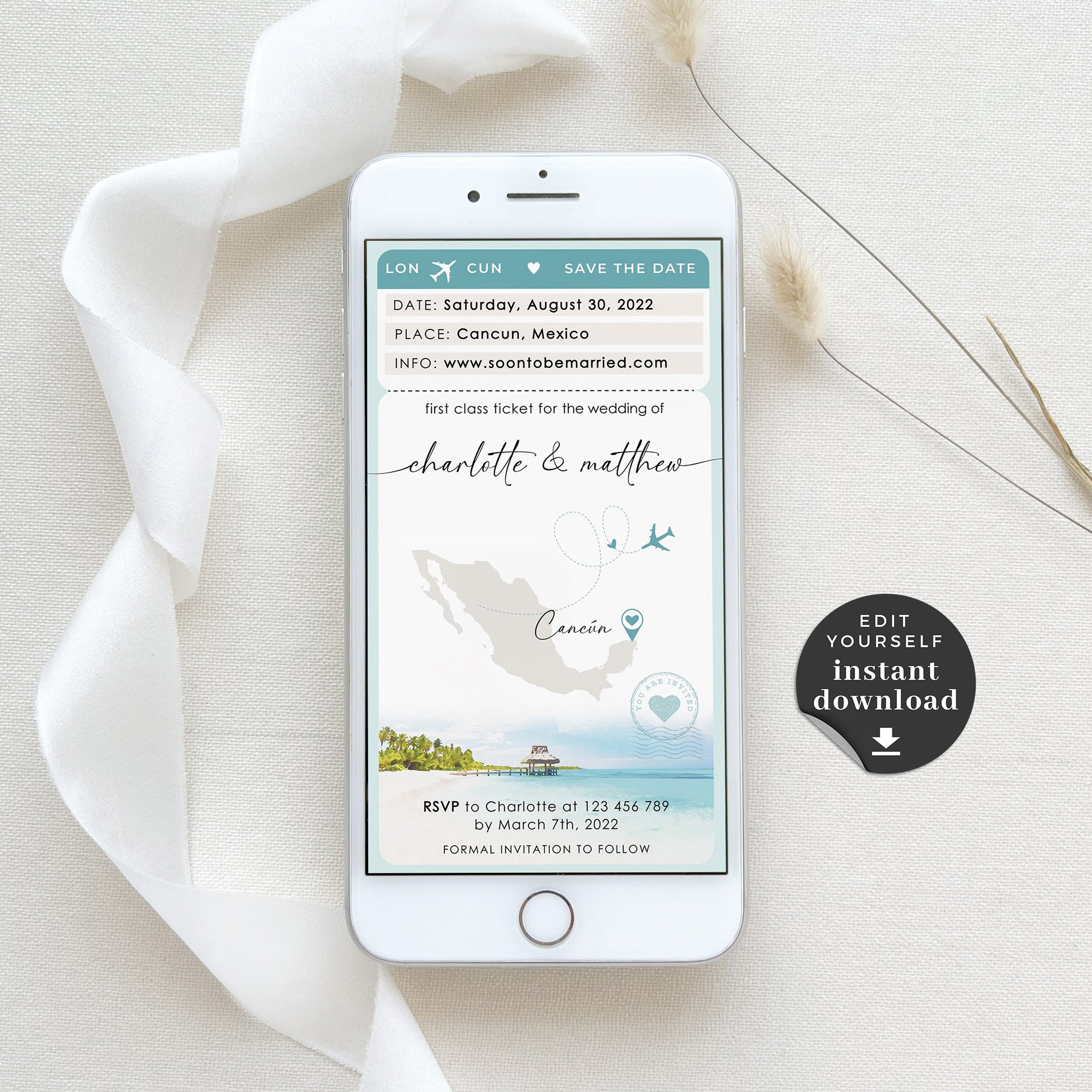 Mira | Boarding Pass Tropical Save the Date Evite
