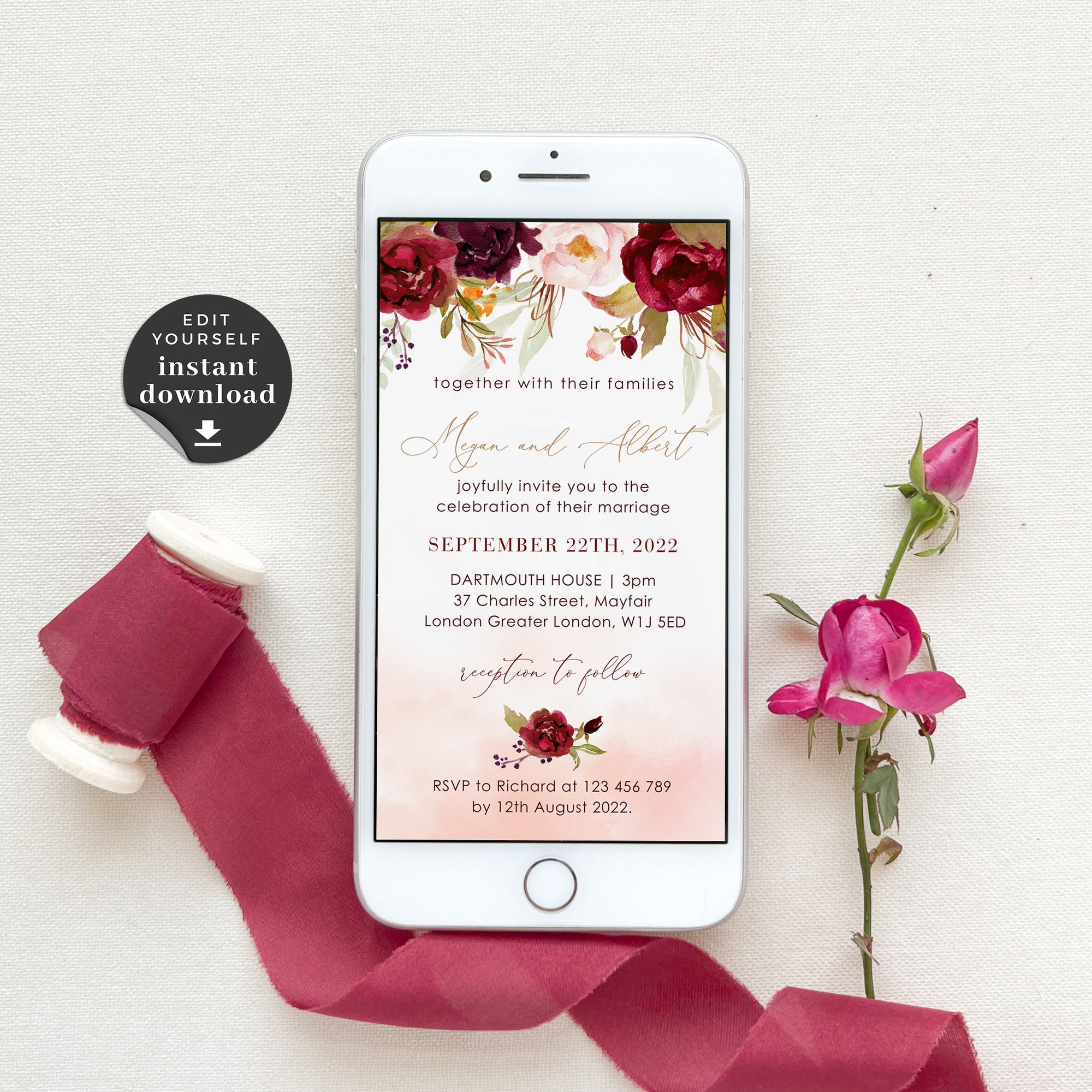 Rosita | Marsala Blush Electronic Wedding Invitation