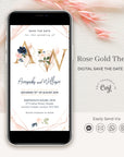 Rose Gold Electronic Save the Date with Monogram