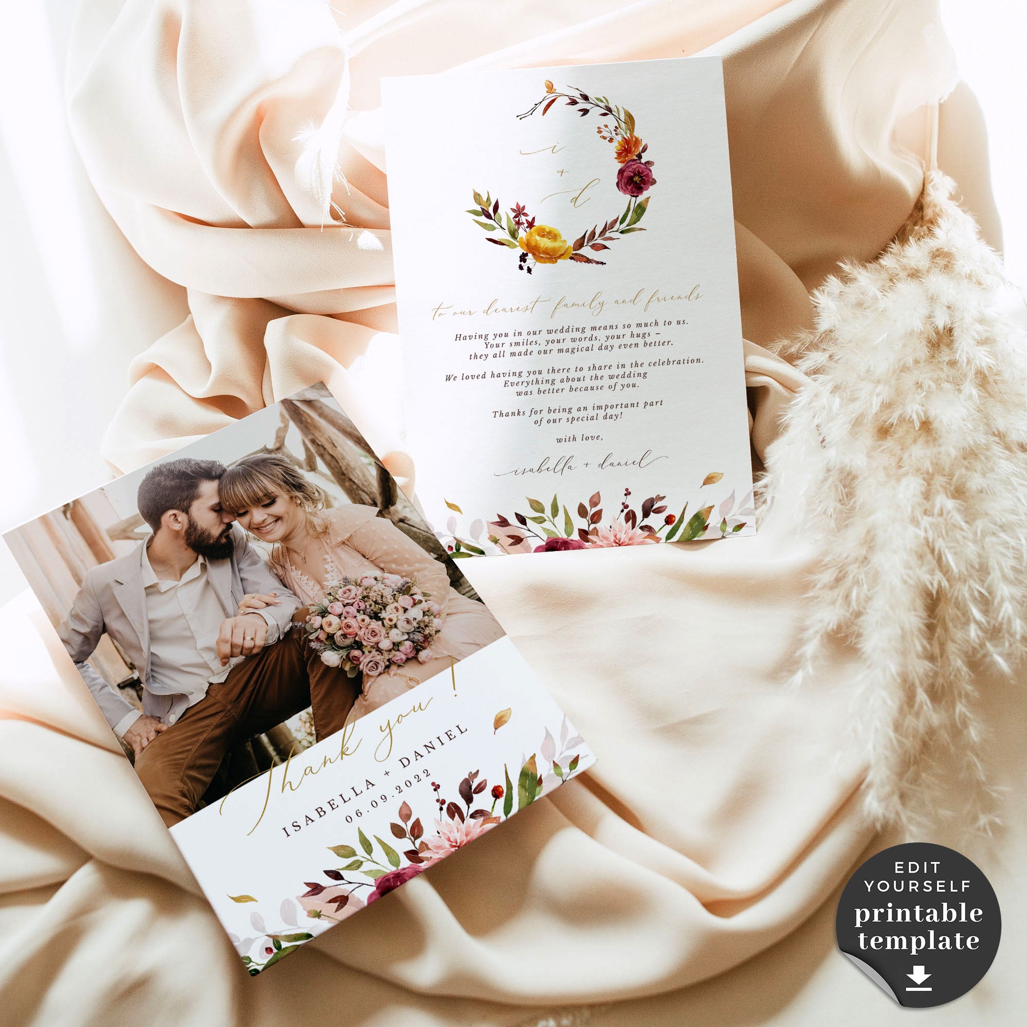 Ambra | Fall Wedding Thank You Cards Template
