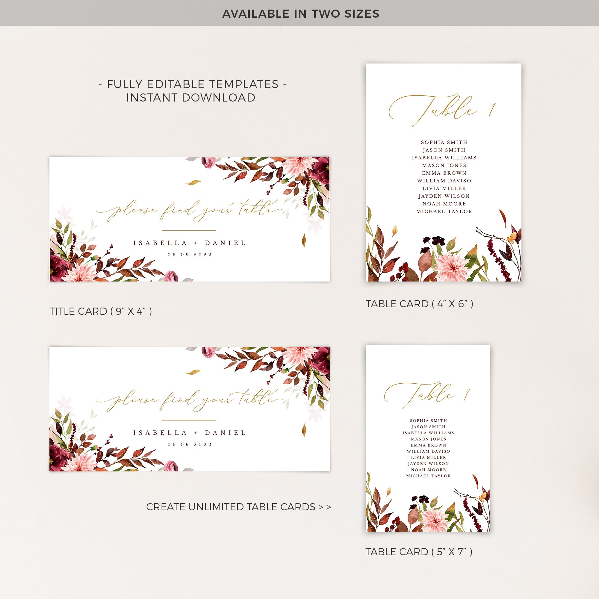 Ambra | Printable Seating Cards for Autumn Wedding