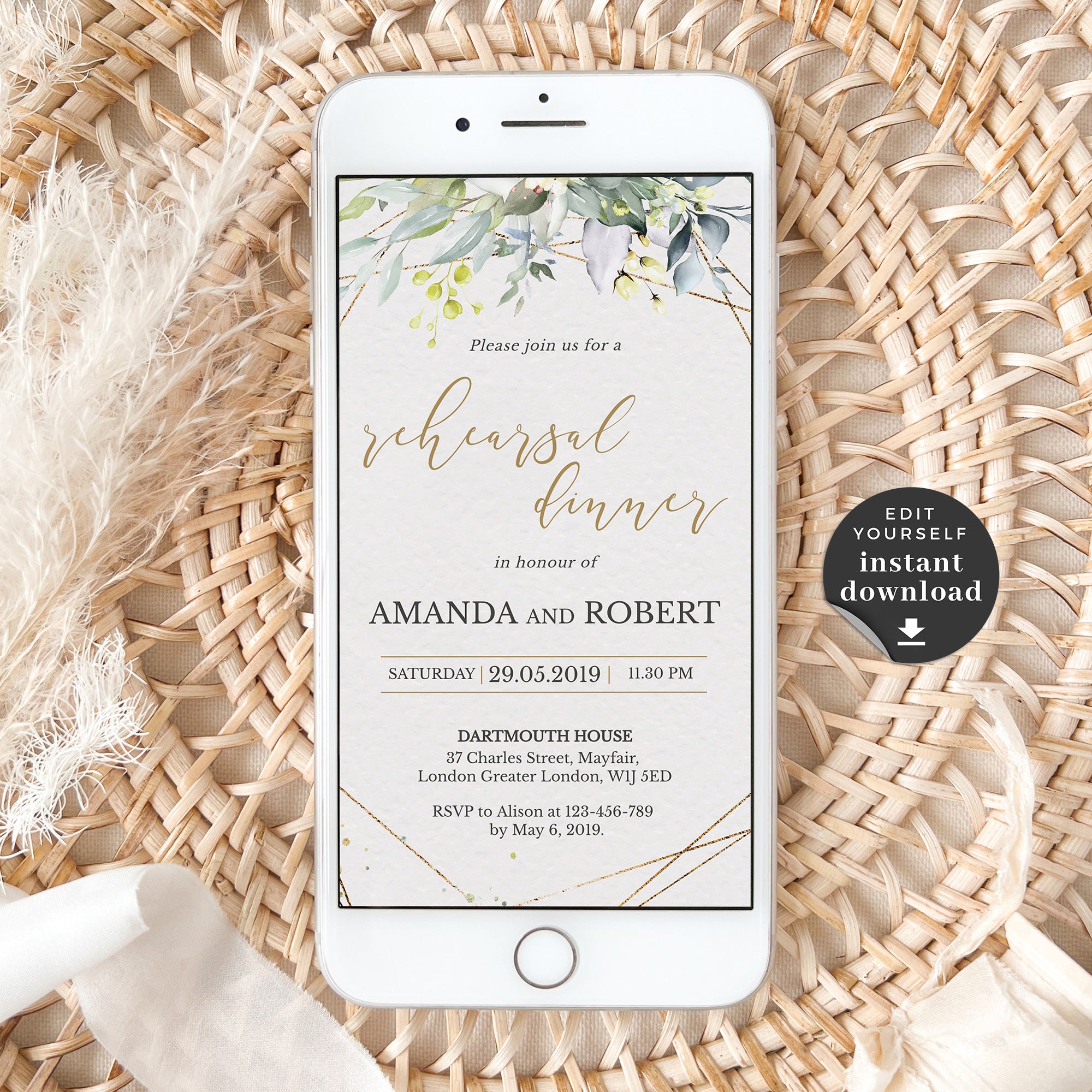 FLORA Greenery Rehearsal Dinner Digital Invitation