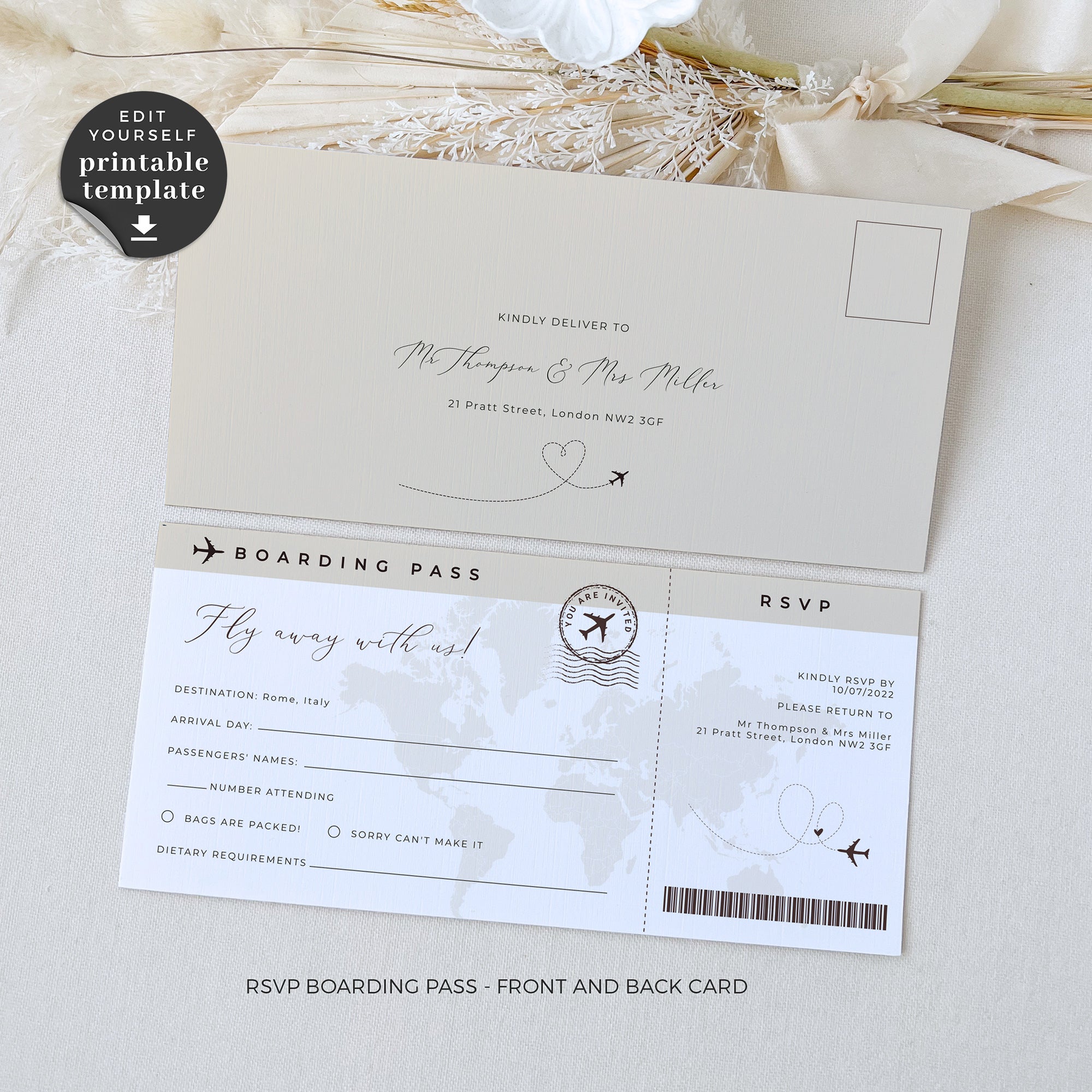 Sofia | Printable Passport Wedding Invitation with Boarding Pass Rsvp