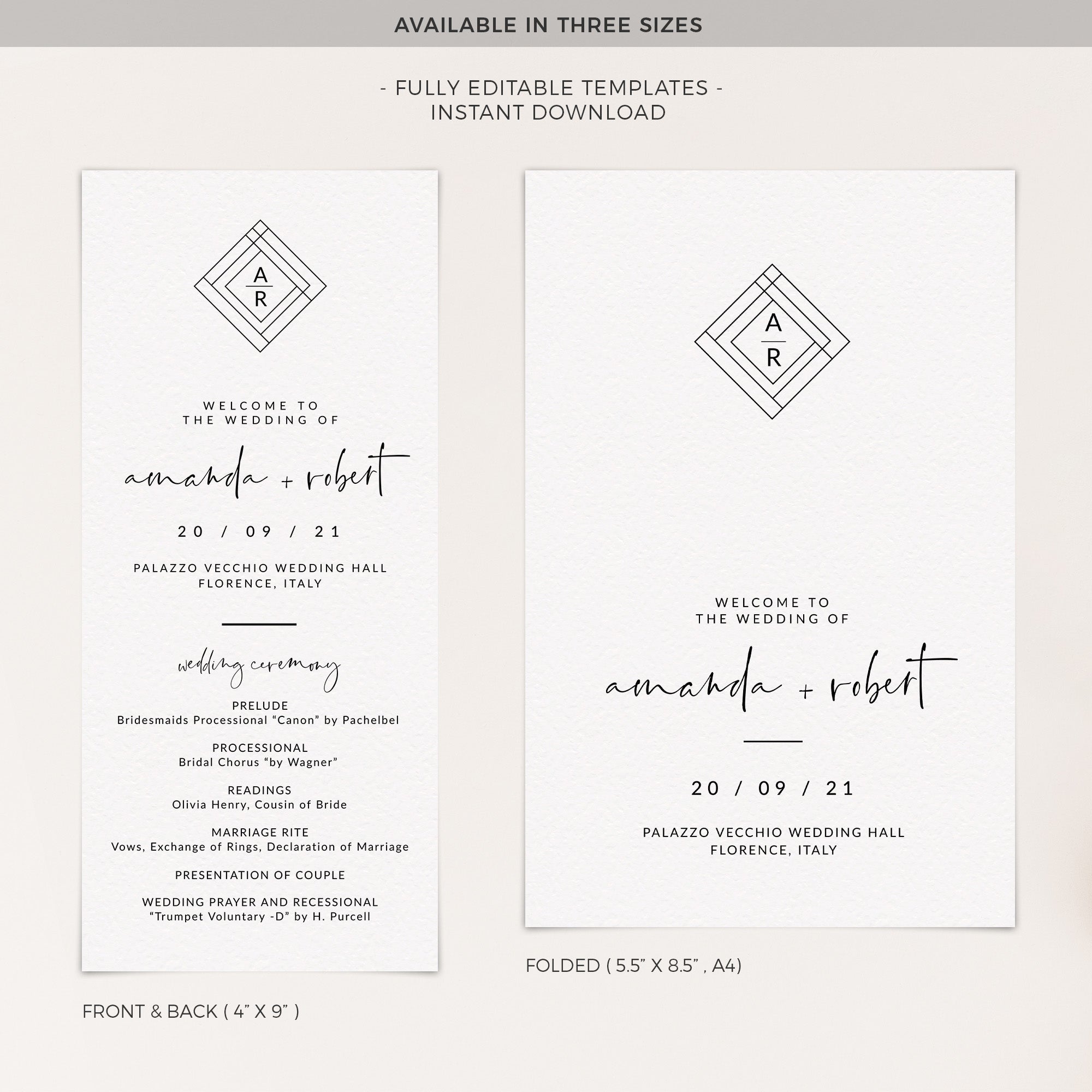 Giulia | Minimalist Wedding Program Template