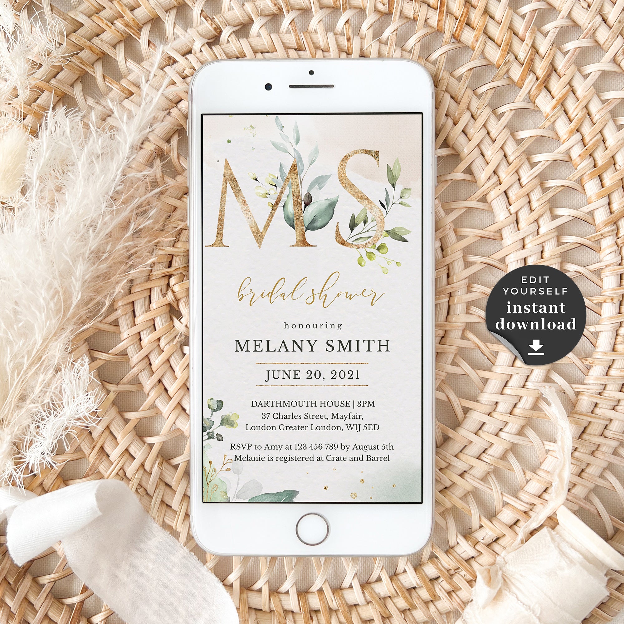 Flora | Rustic Bridal Shower Electronic Invitations