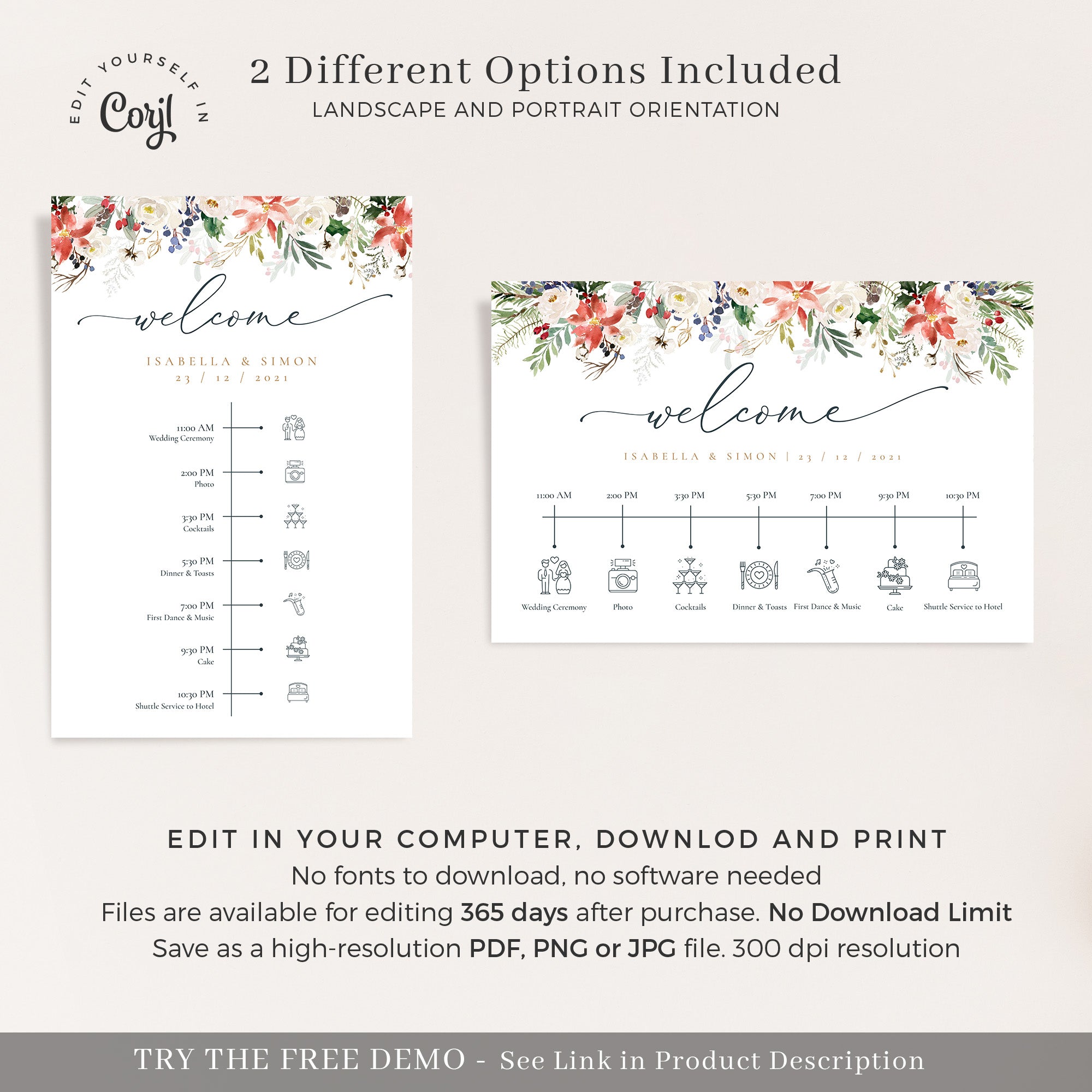 Natalia | Christmas Wedding Day Timeline Template