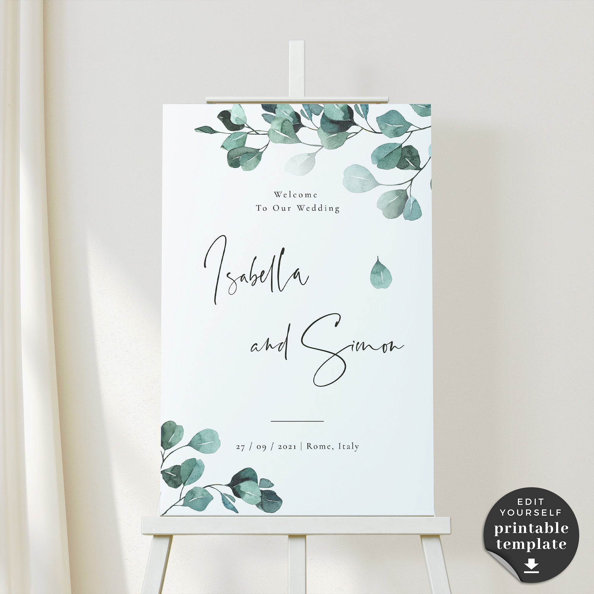 Luisa | Eucalyptus Wedding Welcome Sign Template