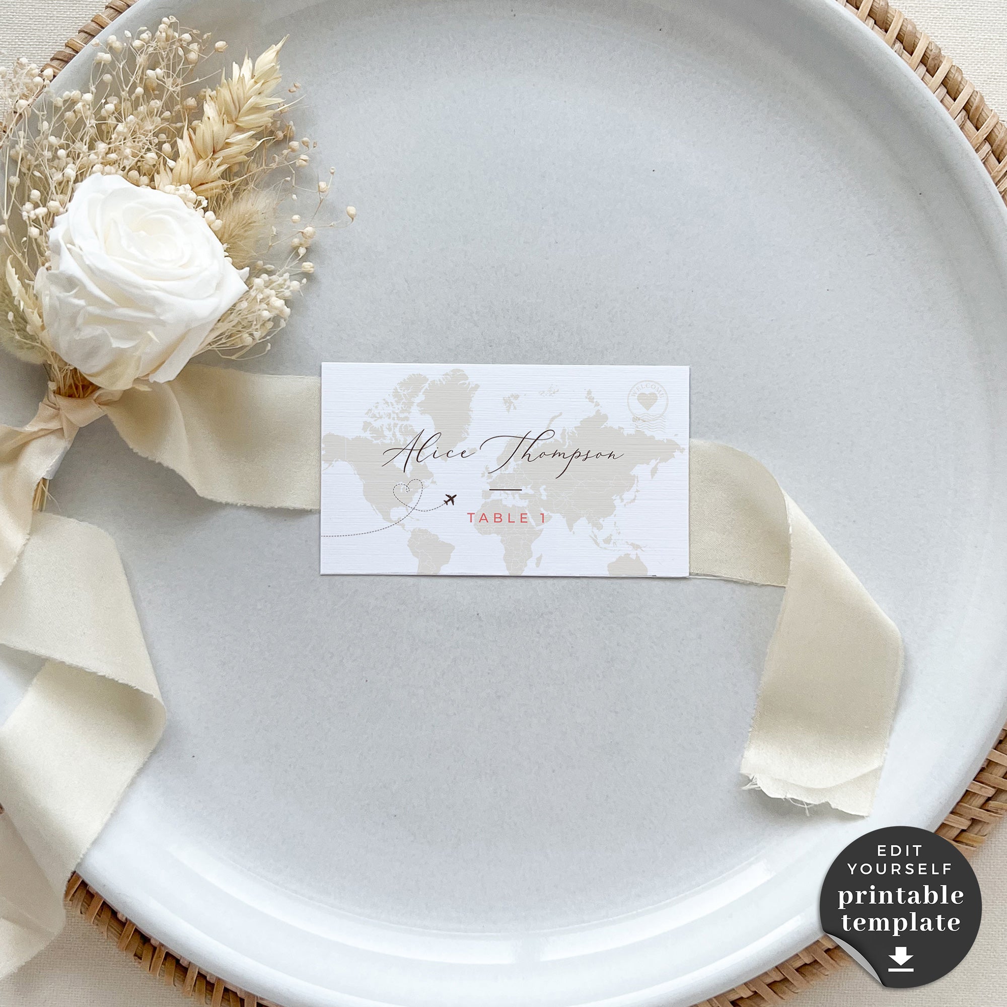 Sofia | Travel themed Wedding Place Card Template