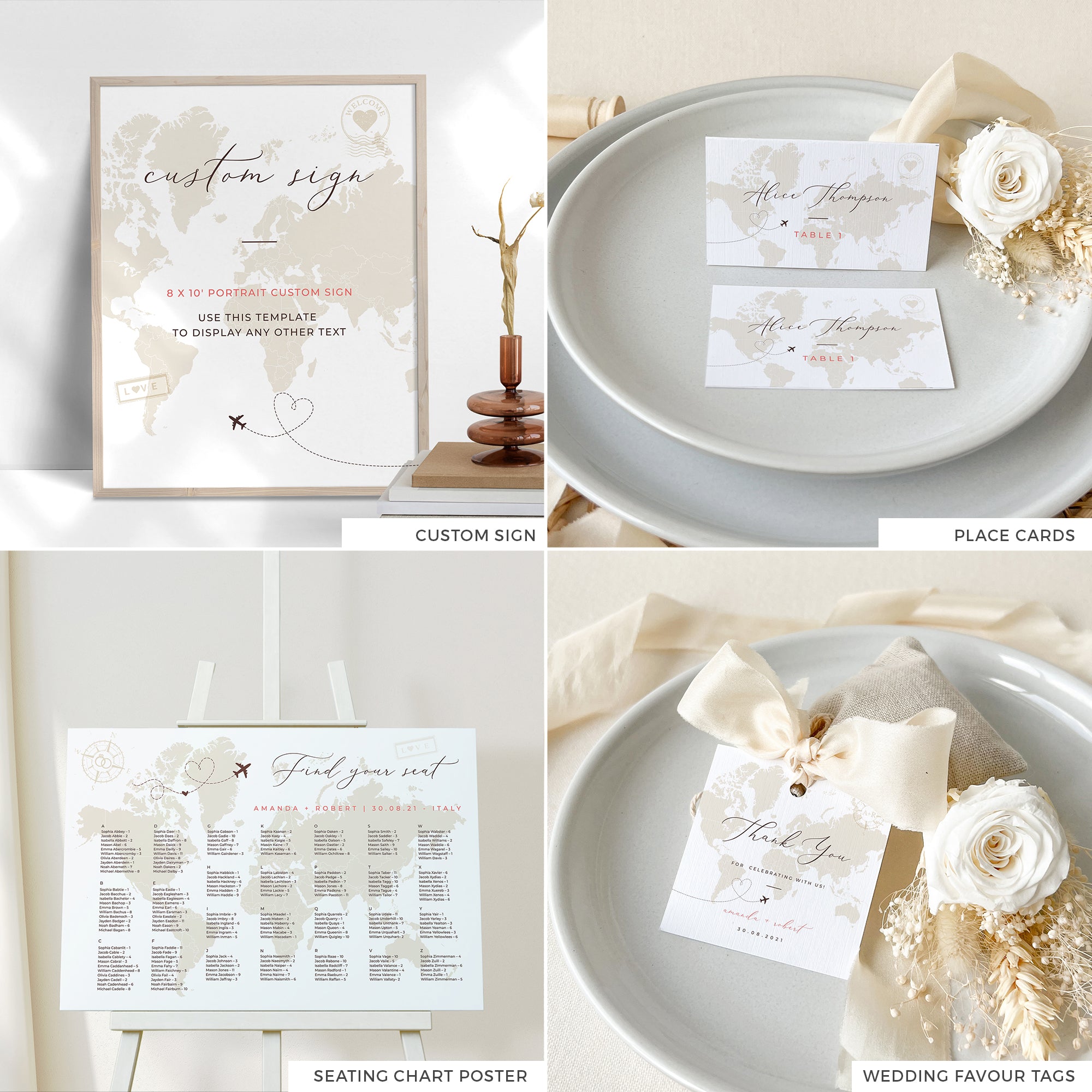 Sofia | Travel Theme Printable Wedding Stationery Bundle Templates