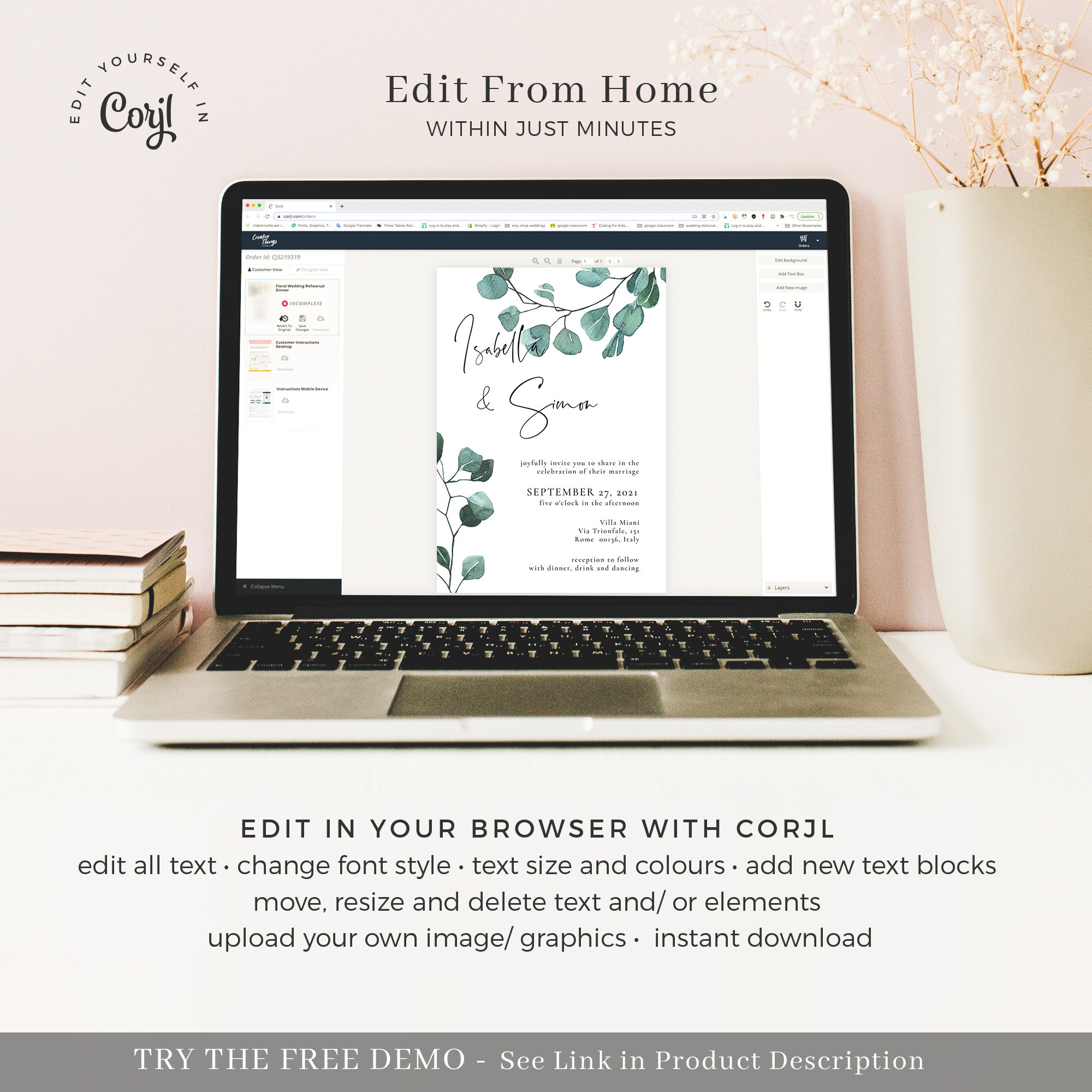 Luisa | Eucalyptus Wedding Invitation Set Template