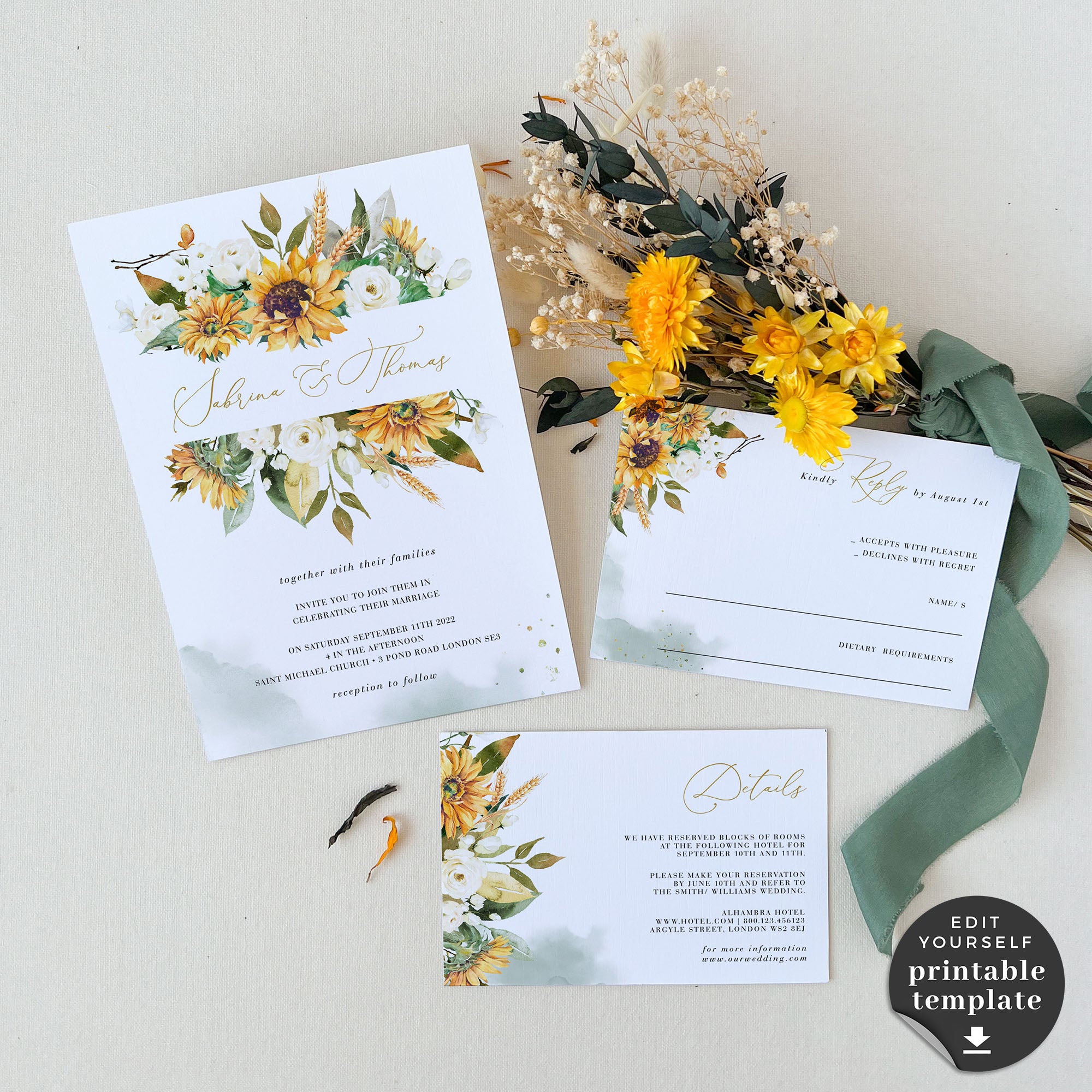 Marisol | Sunflowers Wedding Invitation Set Template