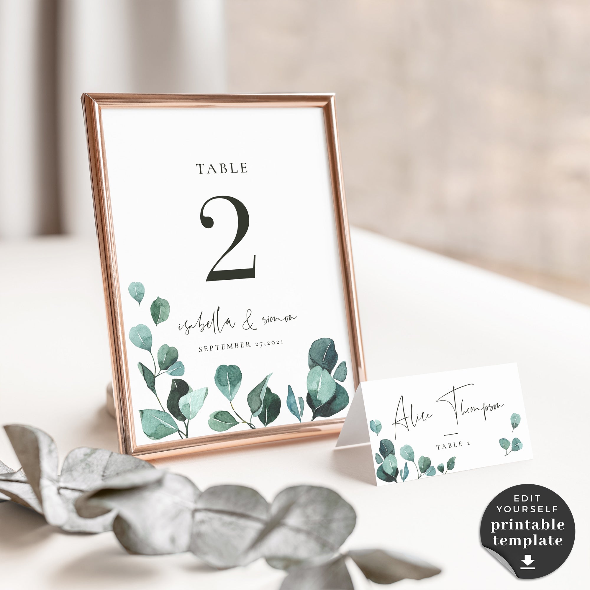 Luisa | Eucalyptus Wedding Table numbers Template