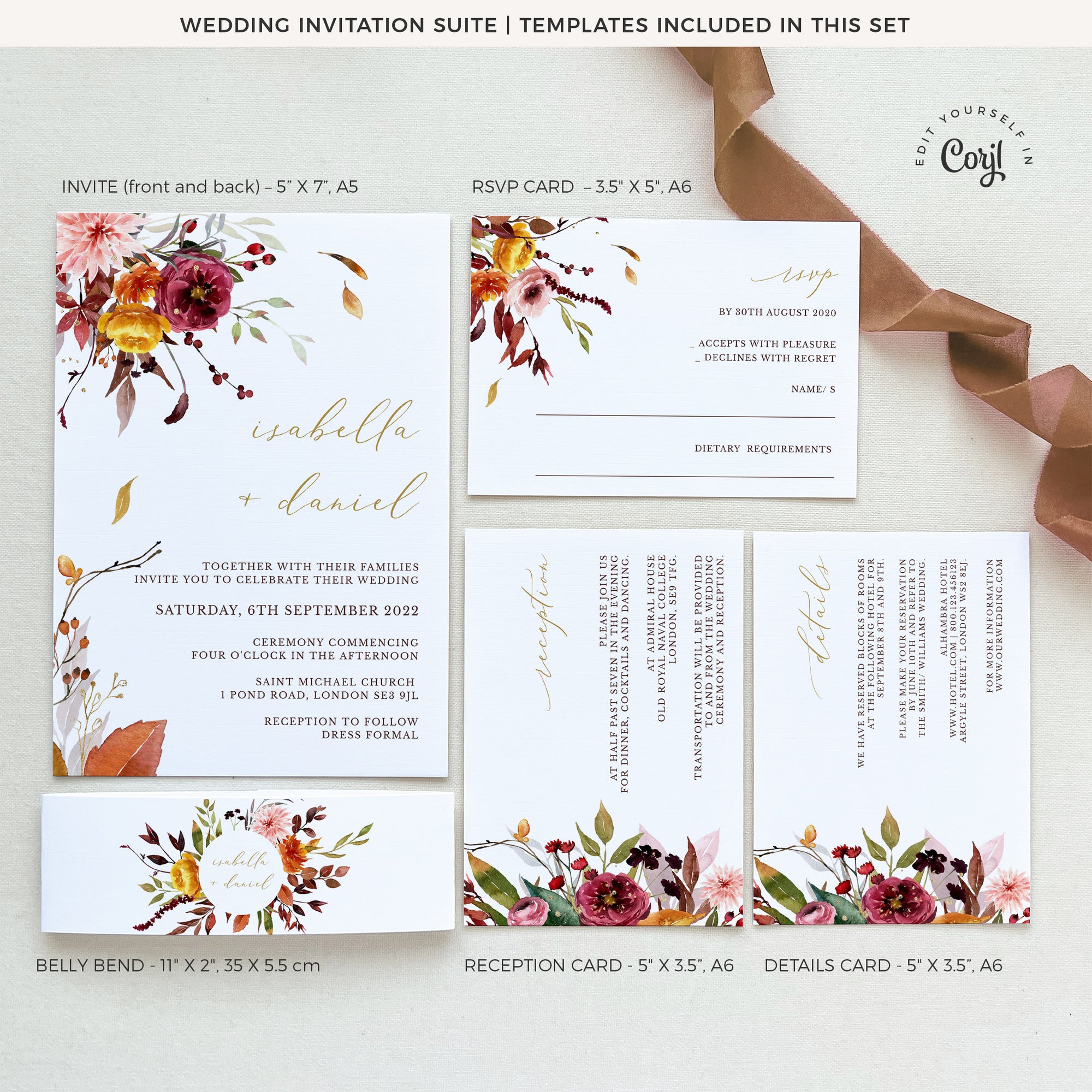 Ambra | Fall Wedding Invitation Template with RSVP