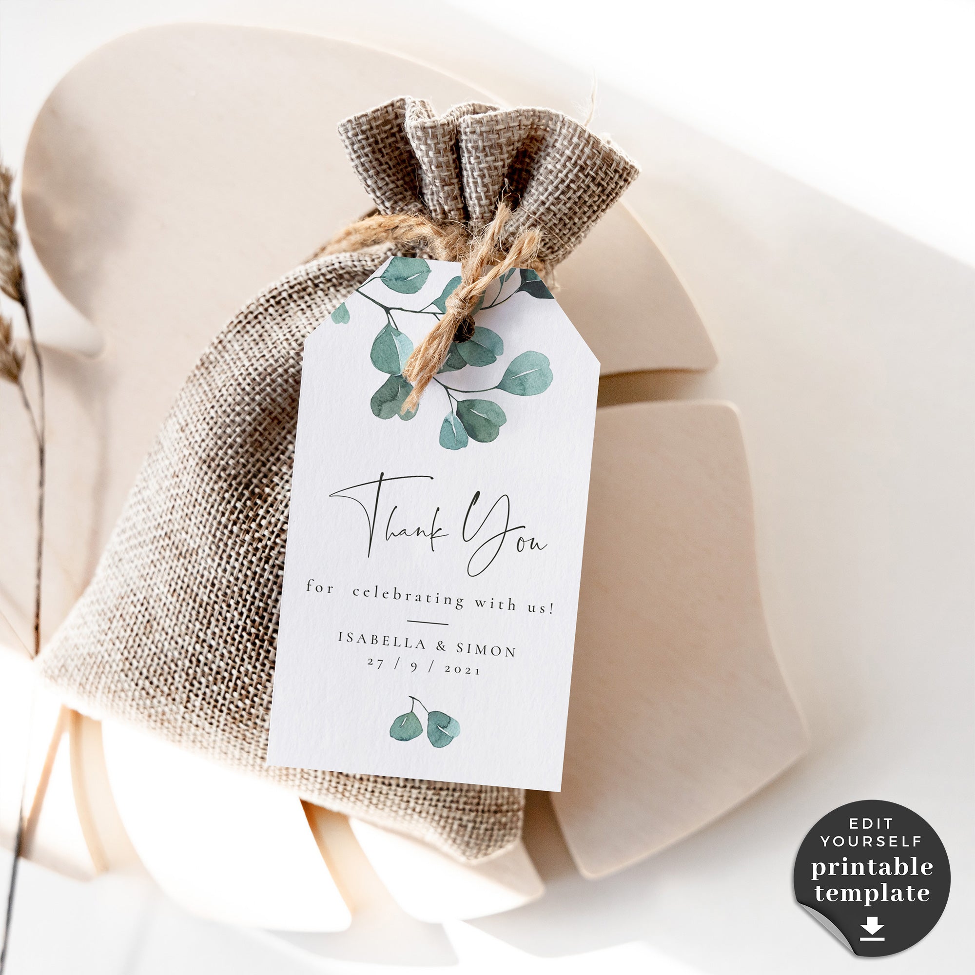 Luisa | Eucalyptus Wedding Thank You Tags Template