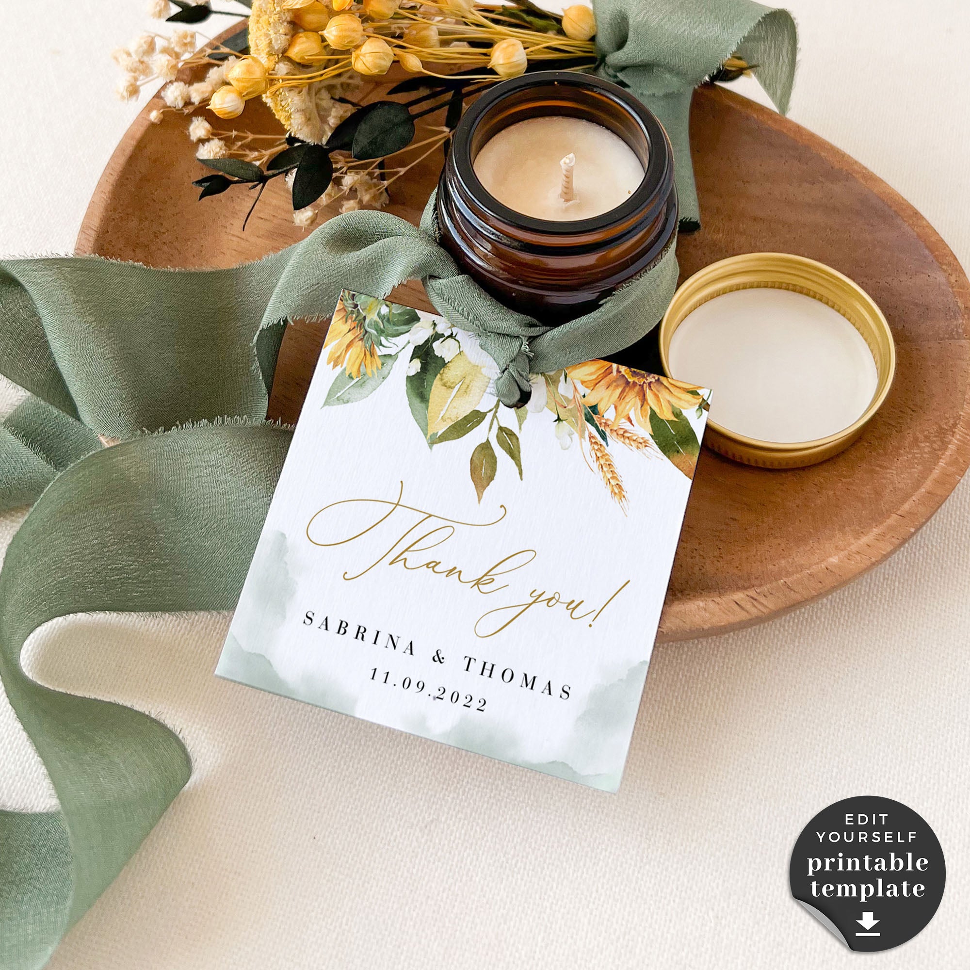 Marisol | Sunflowers Wedding Favour Tags Template