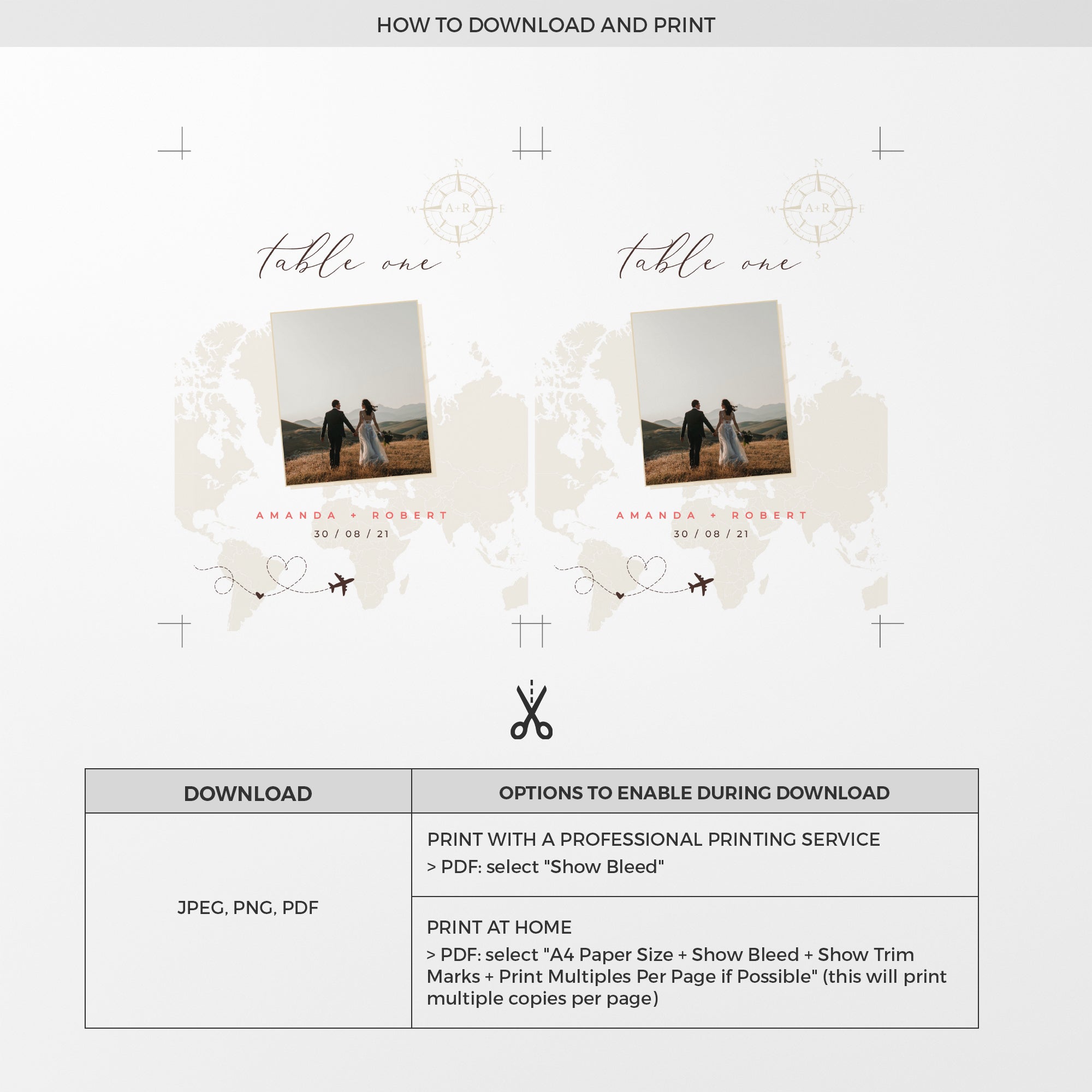 Sofia | World Map Table numbers Wedding Template