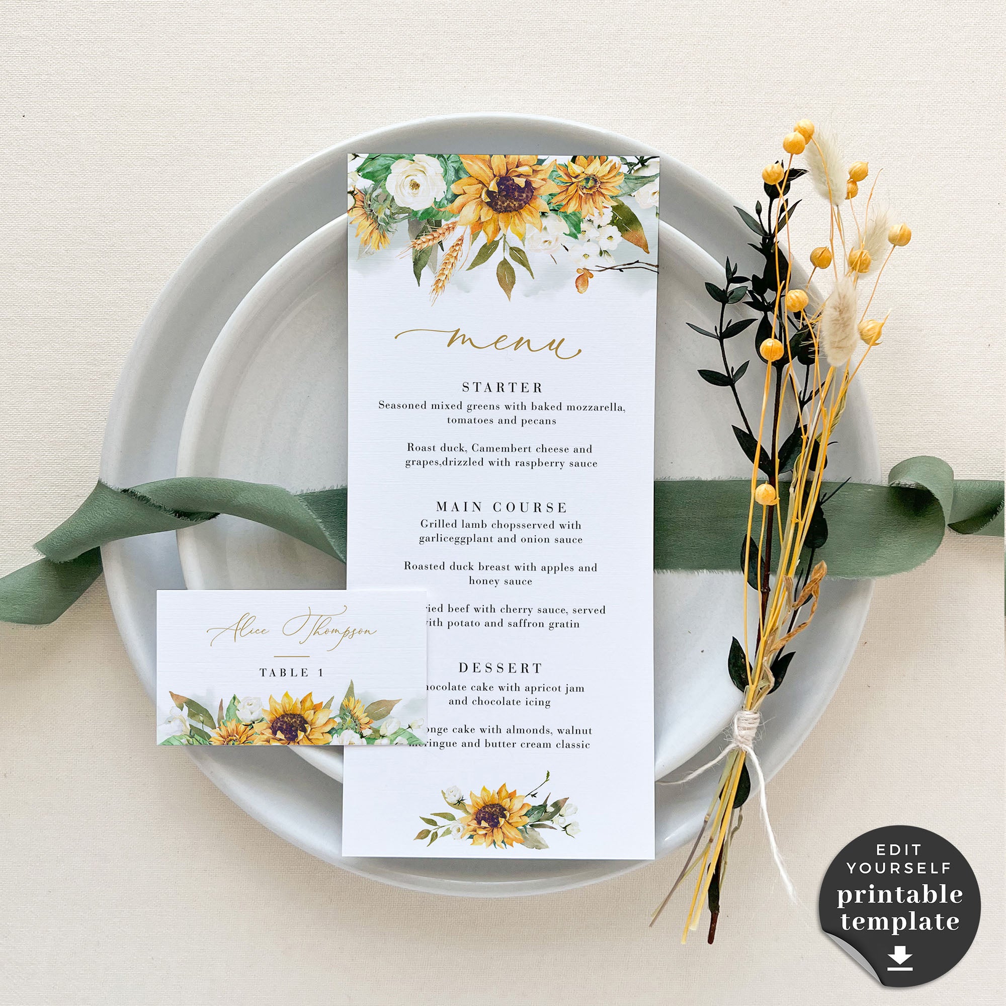 Marisol | Sunflowers Wedding Menu Template