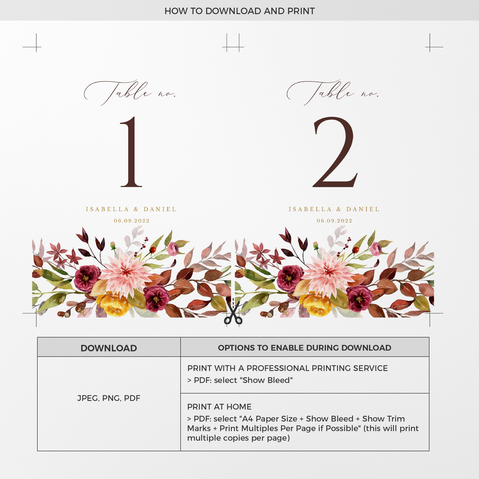 Ambra | Fall Wedding Table Numbers Printable